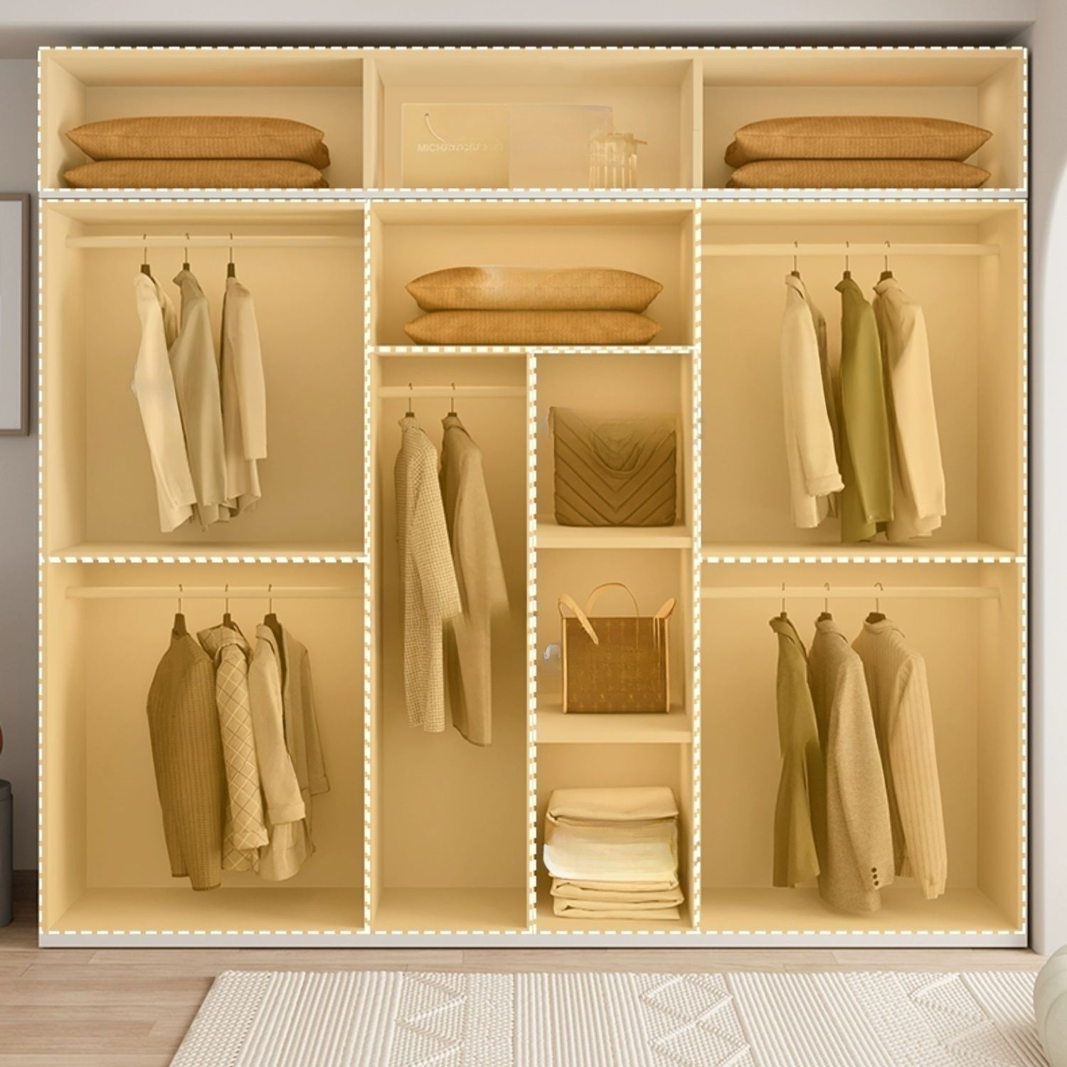 Modern White Wardrobe Armoire with Clothing Rod and Shelves - Soft Close, No Distressing - image 7