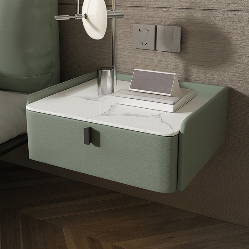 Organic Modern Bedside Cabinet Nightstand with 1 Drawer, Stone Countertop, and Hanging Shelf - image 6