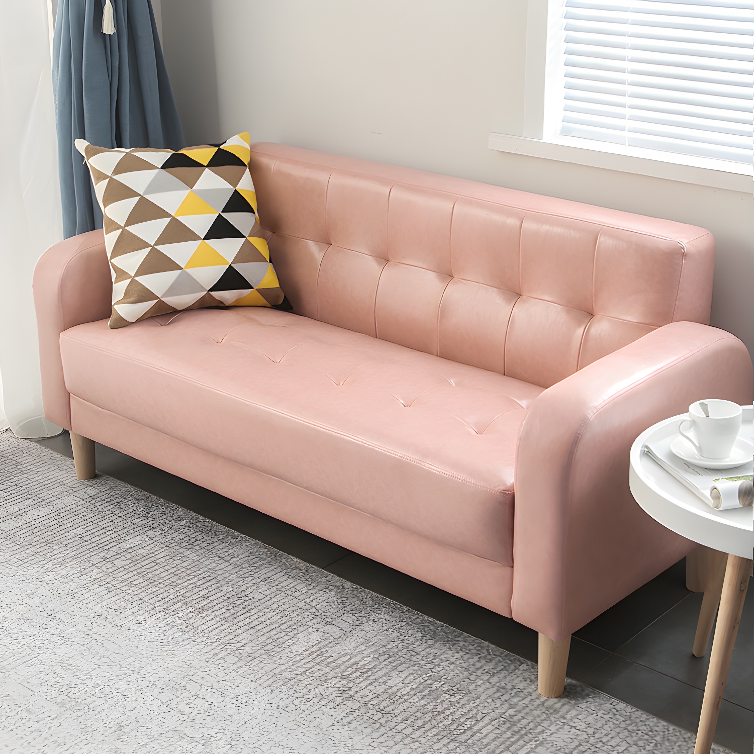 Tufted Fabric Sofa with Four Wooden Legs Square Tufted Sofa for Bonus Room - image 8
