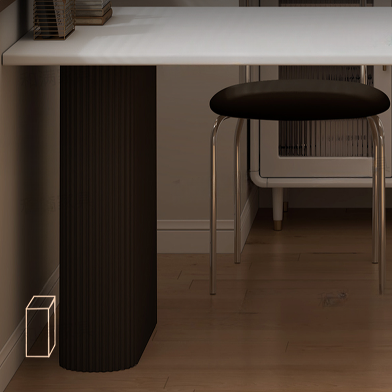 Minimalist Dining Table Set with White Slate Top and Two-sided Pedestal Base, Featuring a Fixed Table - image 12