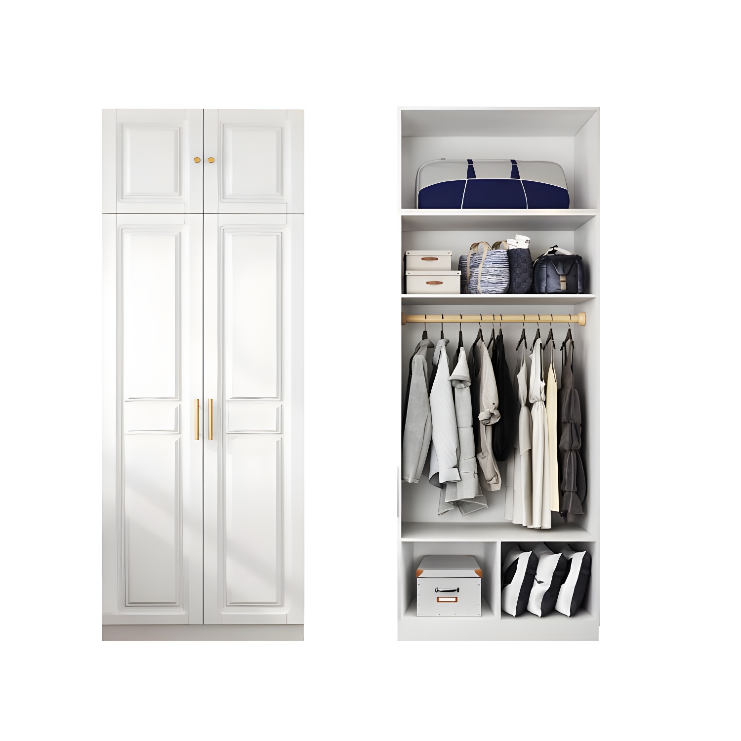 White Armoire Artificial Wood Wardrobe with Drawers and Clothes Rails Storage Cabinet - image 7