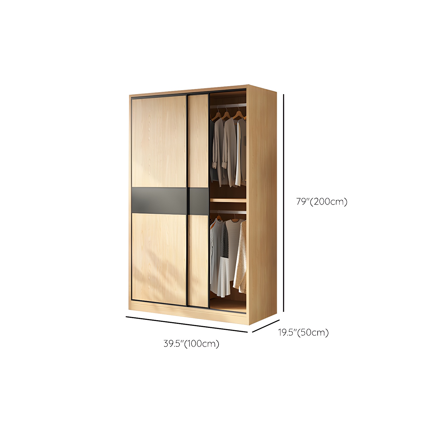 Light Wood Wardrobe Armoire with Sliding Doors, Clothing Rod, and Soft-Close Drawers - image 11