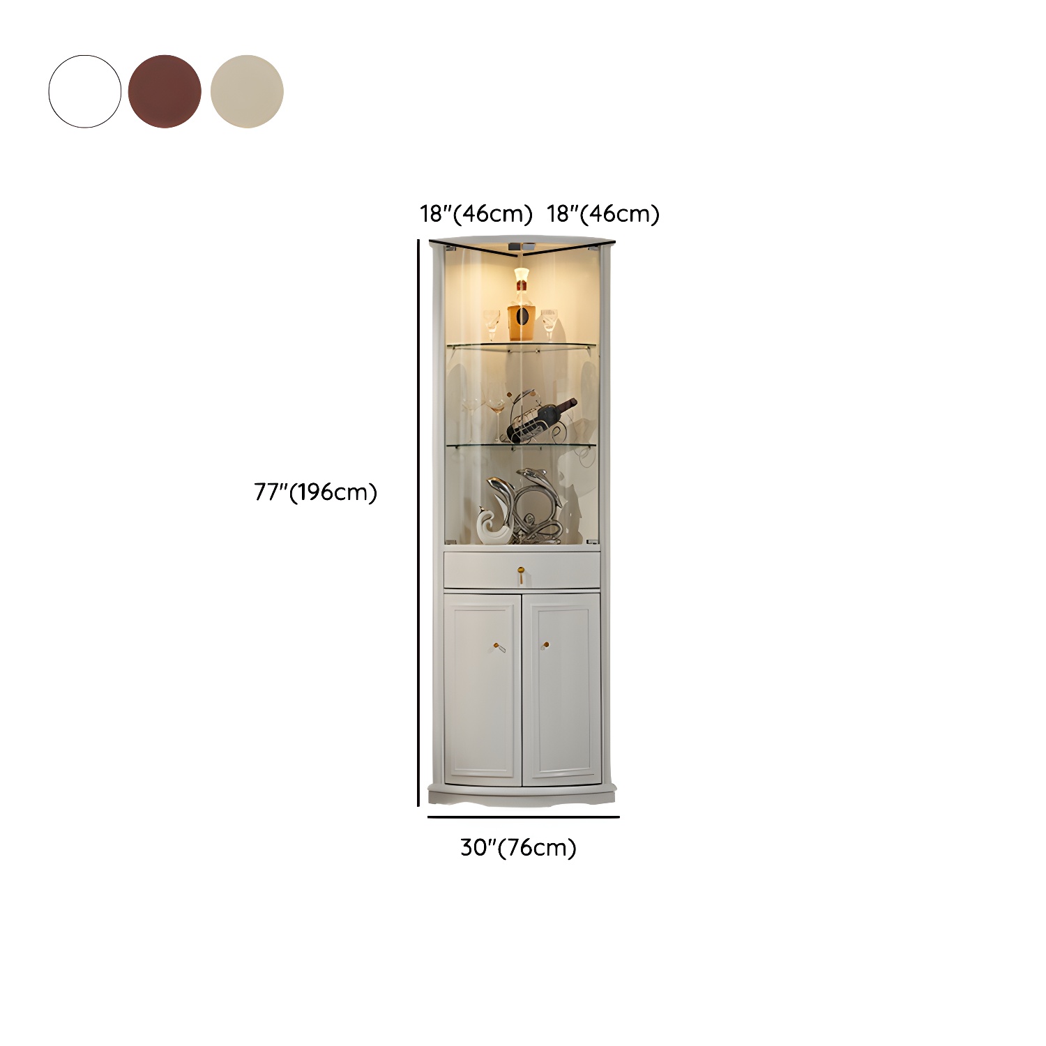 Corner Mid-Century Modern Accent Cabinet with Wood Countertop, Glass Doors, and Drawers Included - image 17