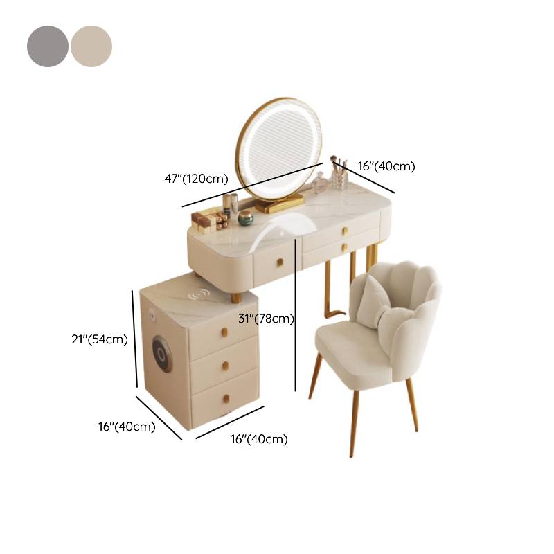 White/Gray/Beige Standard Alloy Vanity Set with LED Mirror, Chair & 6 Drawers - image 8