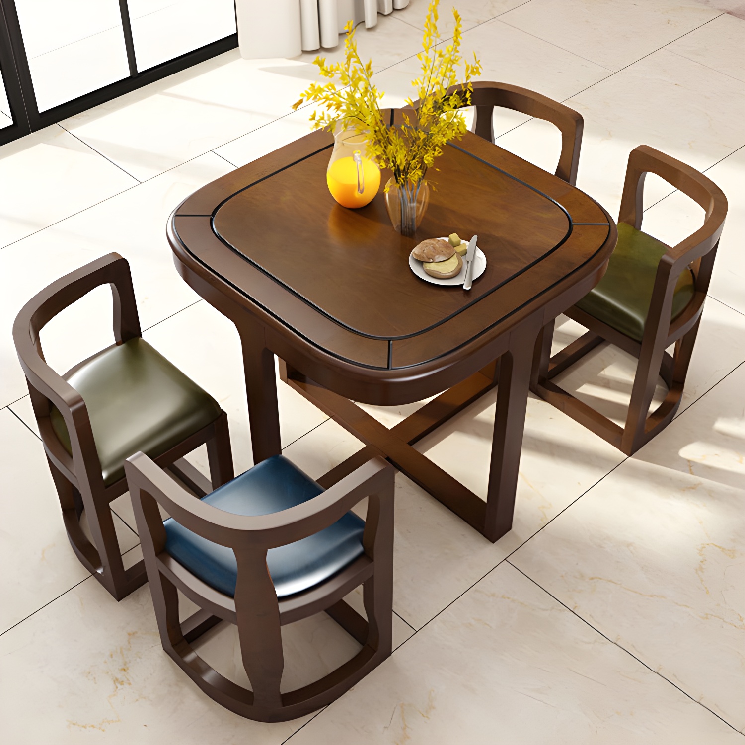 Modern Wood Dining Set in Medium Brown - Table and Chairs with Solid Wood Features