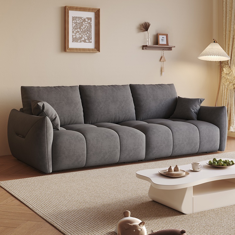 Modern Solid Color Scratch-defiant Standard Sofa in Light Gray/Emerald Green/Auburn, 3-seater with 2 Pillows - image 7