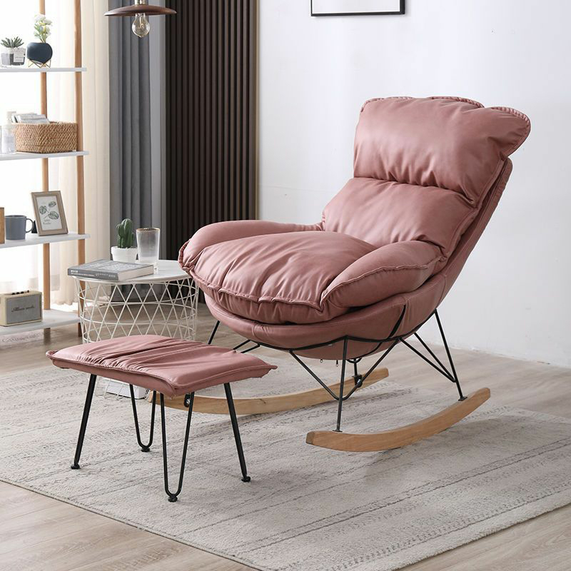 Stationary Rocker for Nursery Natural Wood Finish with Ottoman and Rear - image 13