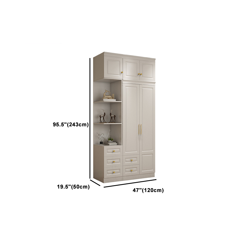 Art Deco Chalk Manufactured Wood Free Standing Interior Shelves Wardrobe with Soft Close Drawer and Hanging Rod - image 27