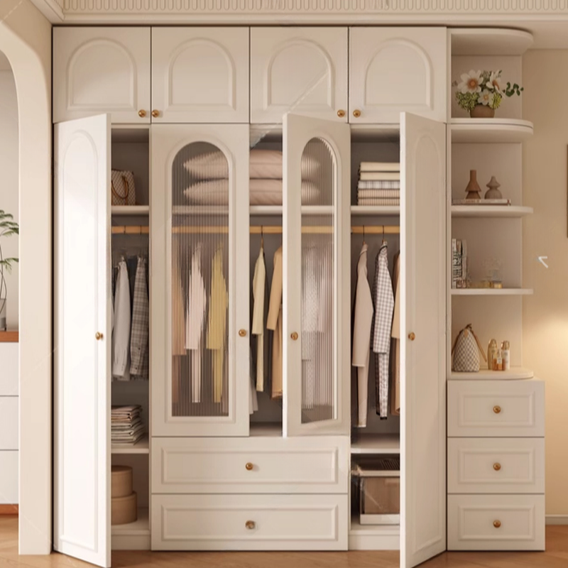 Chalk Modish Natural Wood Wardrobe Closet with Soft Close Drawer, Soft Close Door, Interior Shelves, and Clothing Rod - image 6