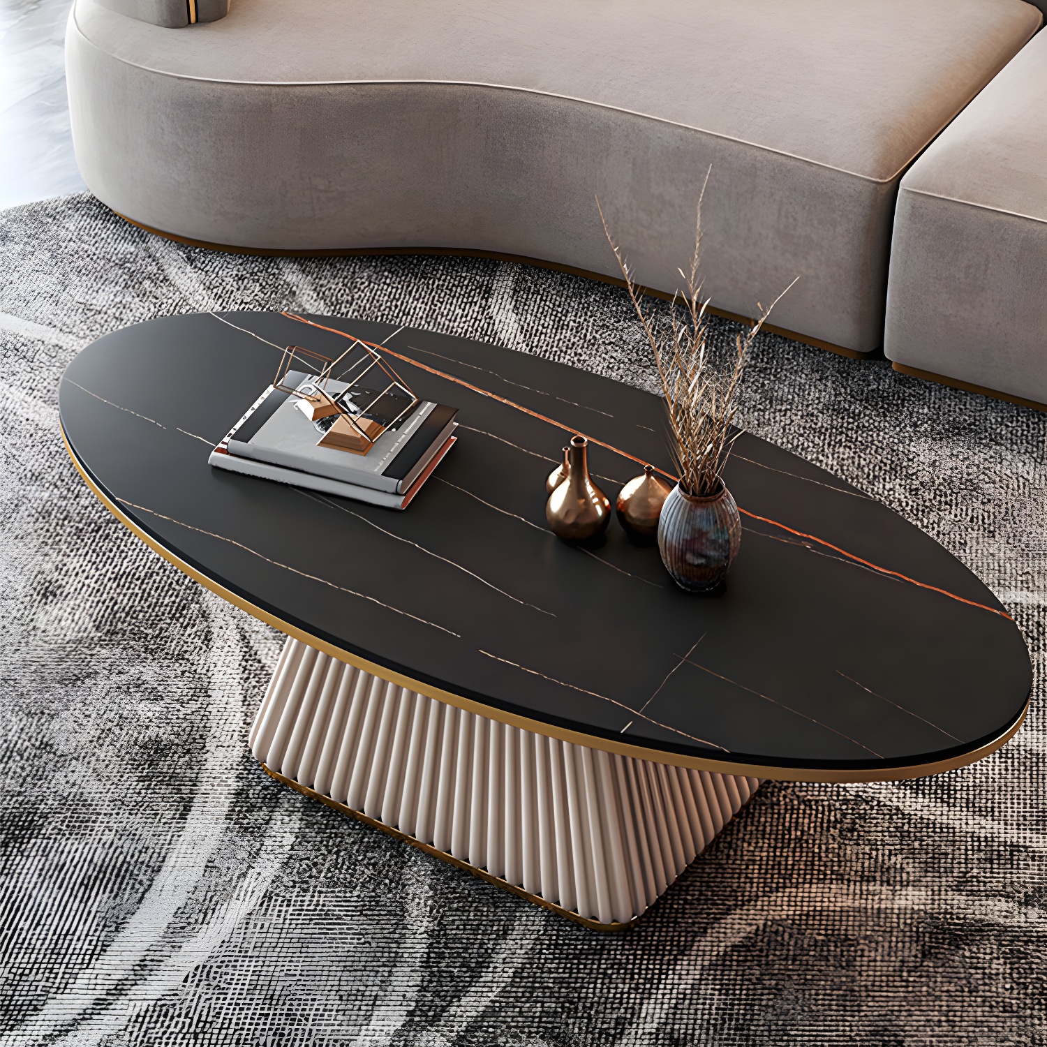 Elliptical Stone Coffee Table Pedestal 1 Single Cocktail Table - 17.72" H - image 15