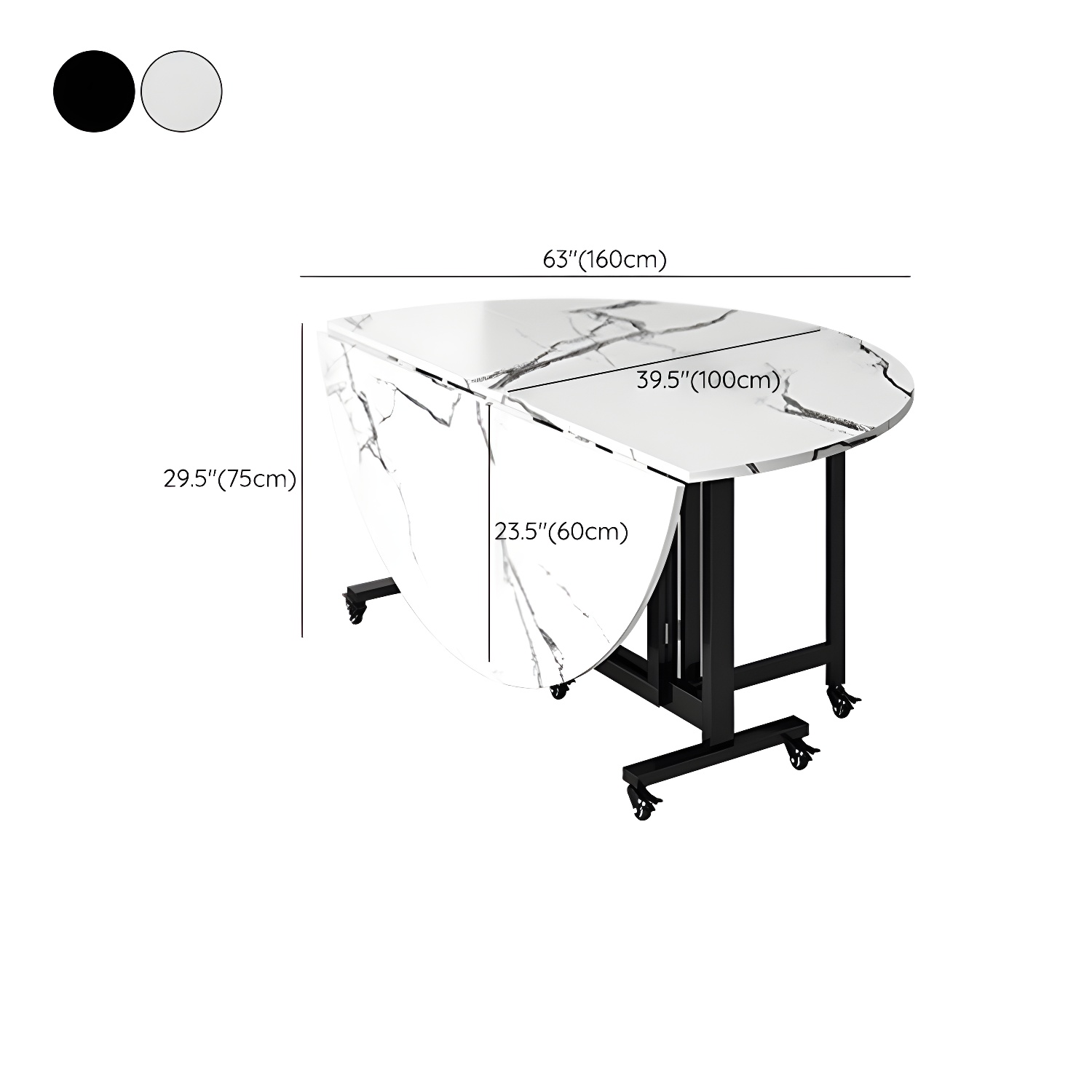 Modern Round Wood Dining Set with Collapsible Table and Leaf Extension - Metal Trestle Base in Black - image 20