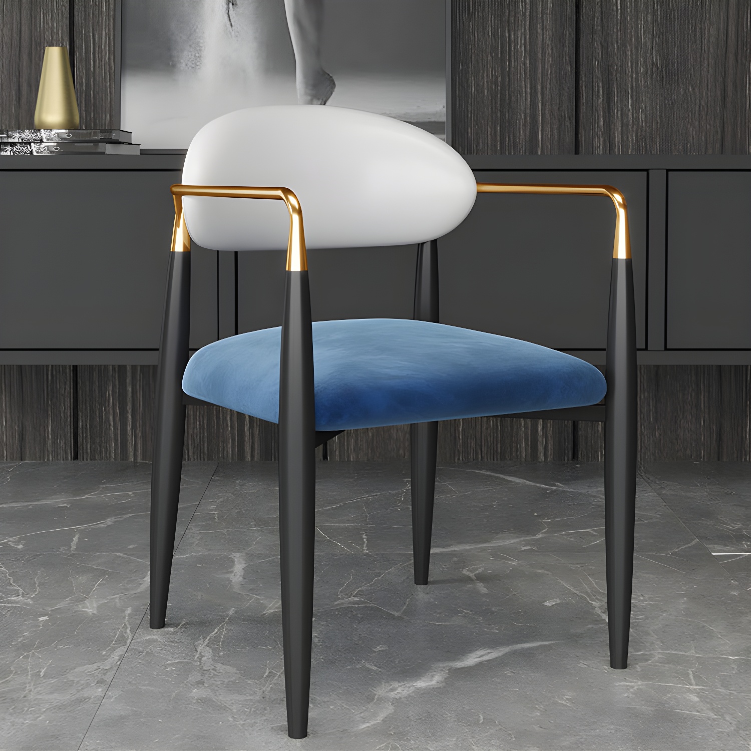Upholstered Dining Chair Glam Style Open Back Dining Armchair for Indoor - image 10