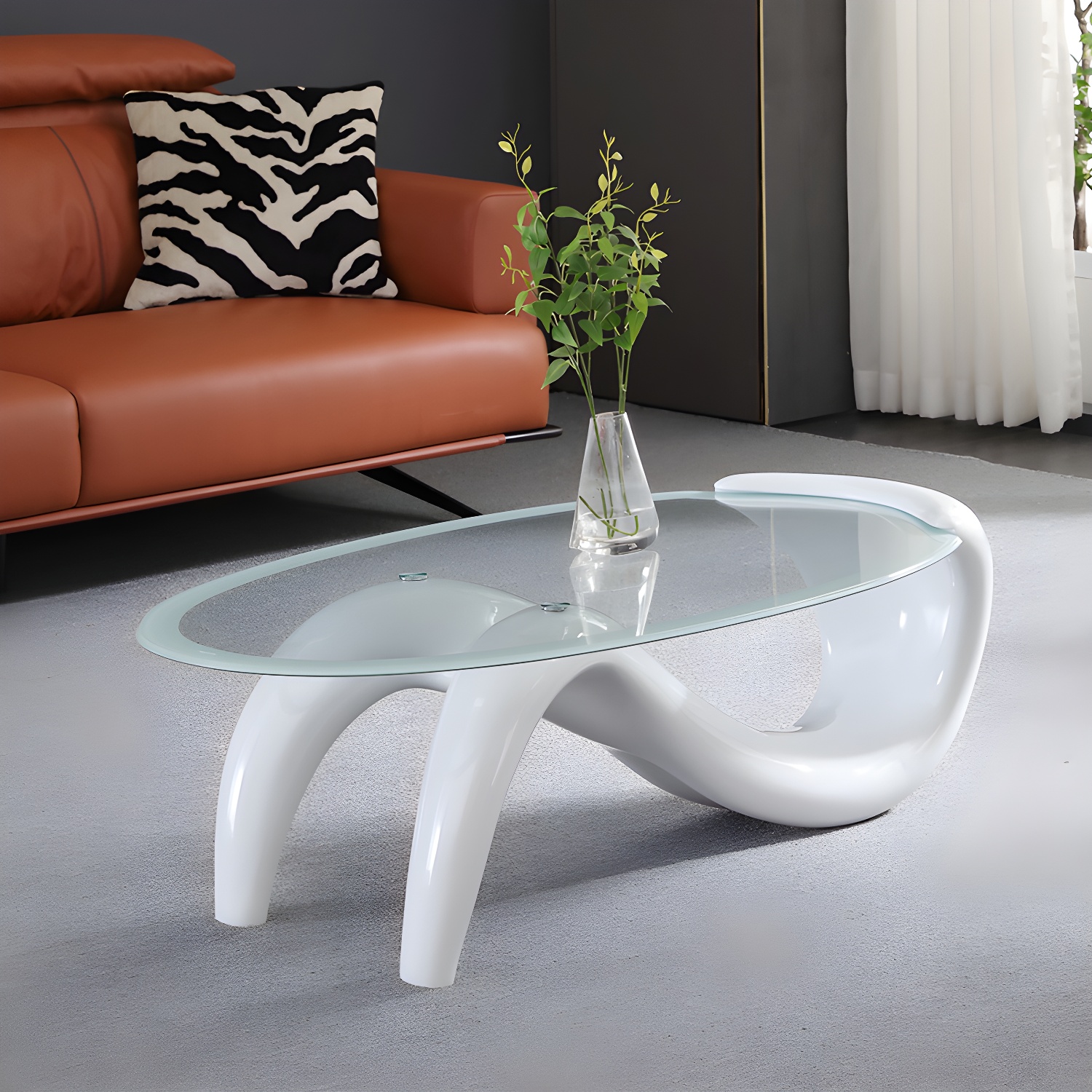 Glass Top Cocktail Table Oval Modern Minimalist Coffee Table - image 7