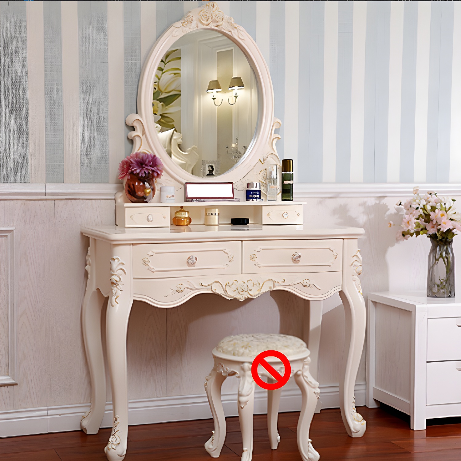 Victorian Bedroom With Drawer Mirror Solid Wood Makeup Vanity Set