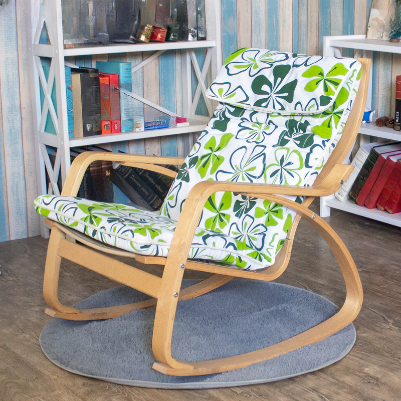 Ergonomic Natural Wood Rocking Armchair with Rear Back, Stationary