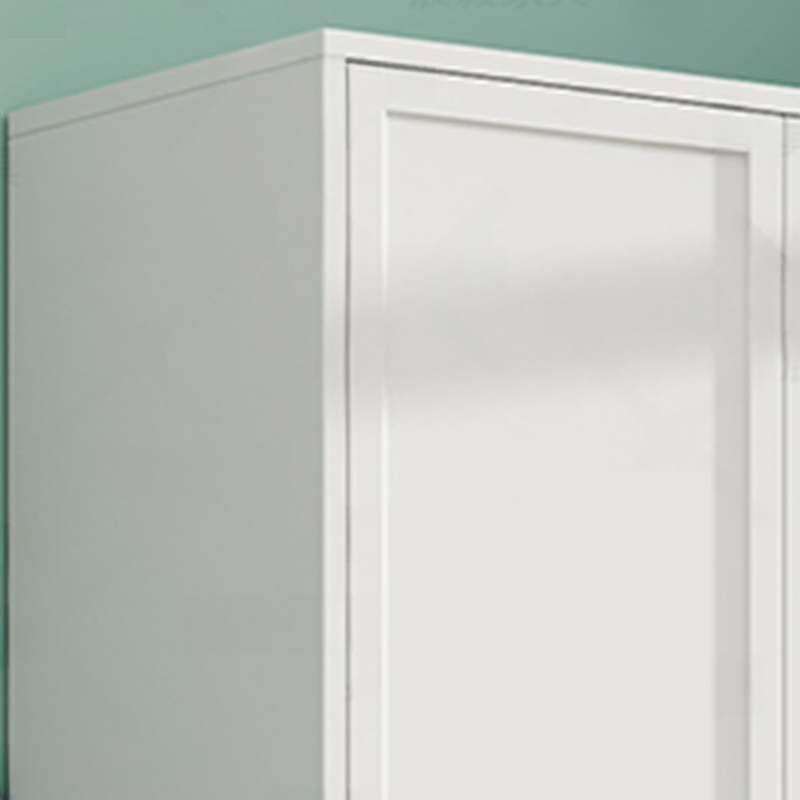 White Minimalist Steel Independent Wardrobe Closet with Interior Shelves and Clothing Rod