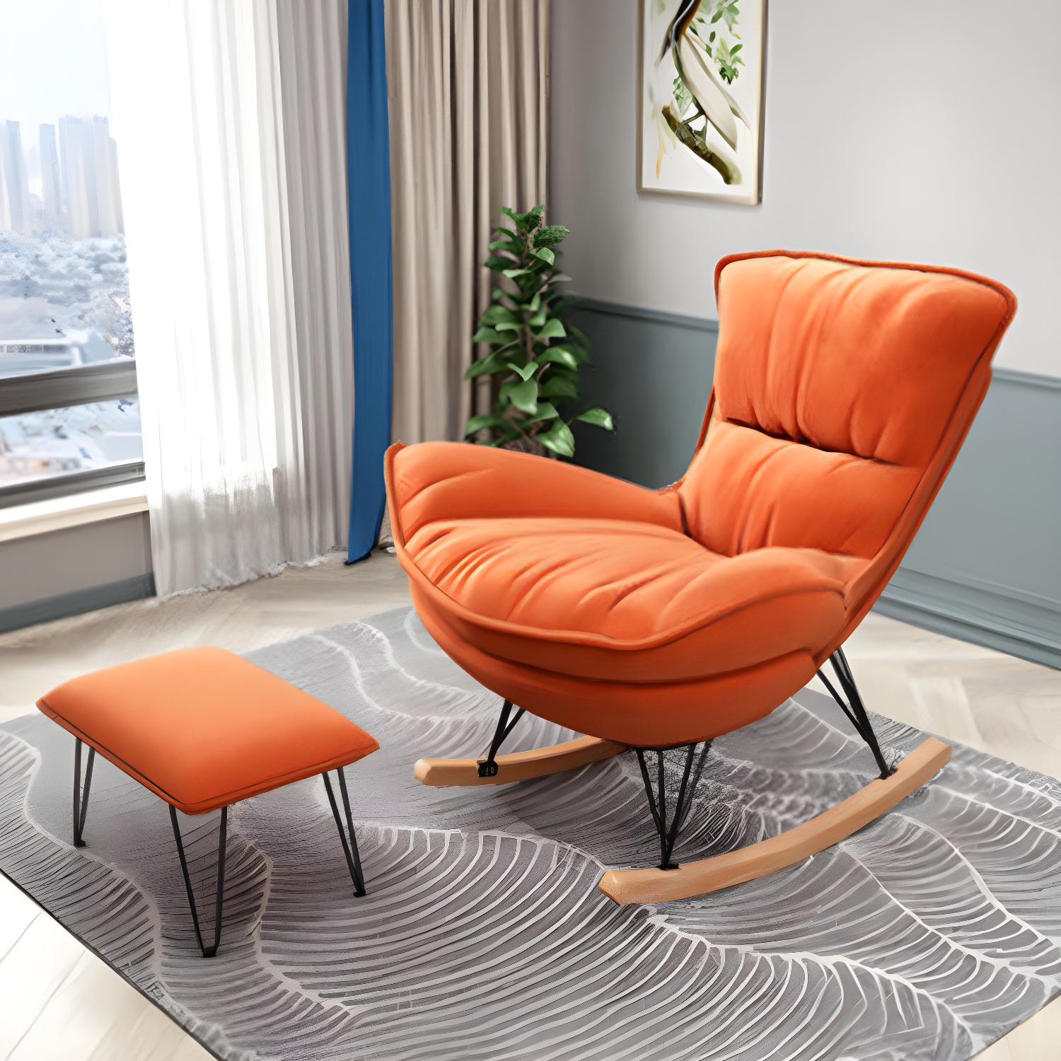 Modern Rocking Chair Metal Frame Doll Cotton Filling Cushion Wingback Rocker Chair - image 7