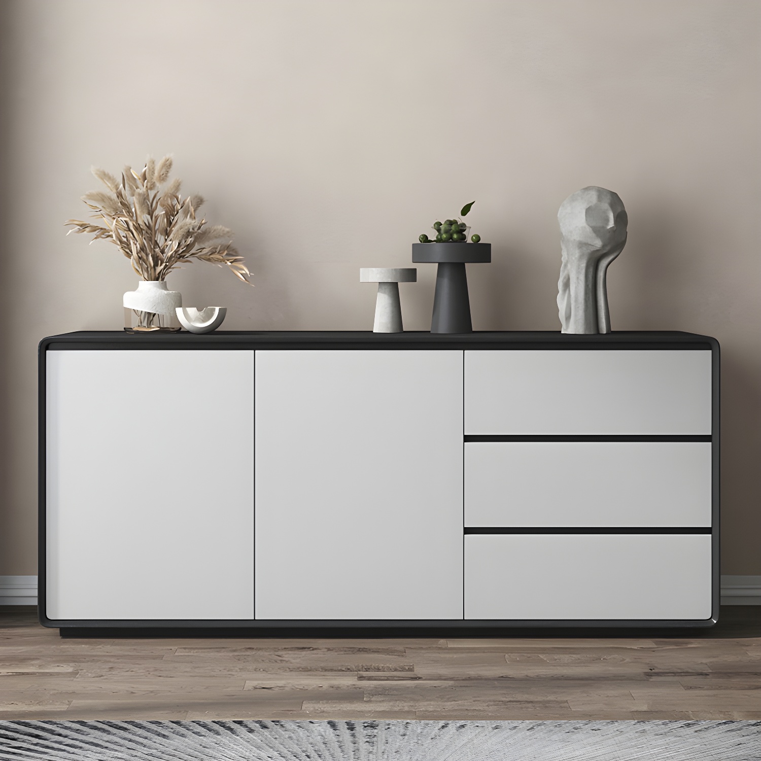 Wood Buffet Table Contemporary Style Side Board with Cabinets and Drawers - image 2