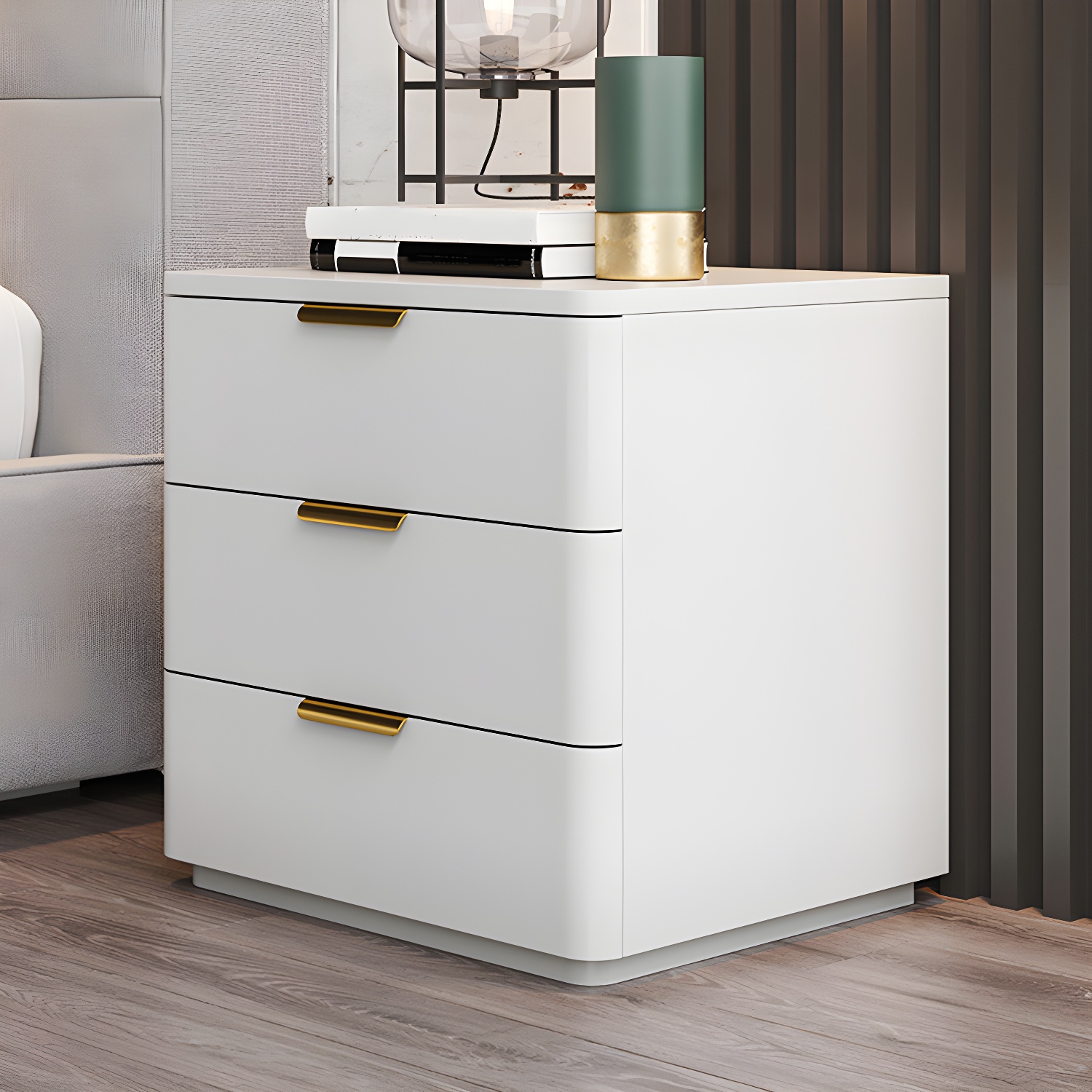 Contemporary Accent Table Nightstand Leather Nightstand with 3 Drawers - image 10