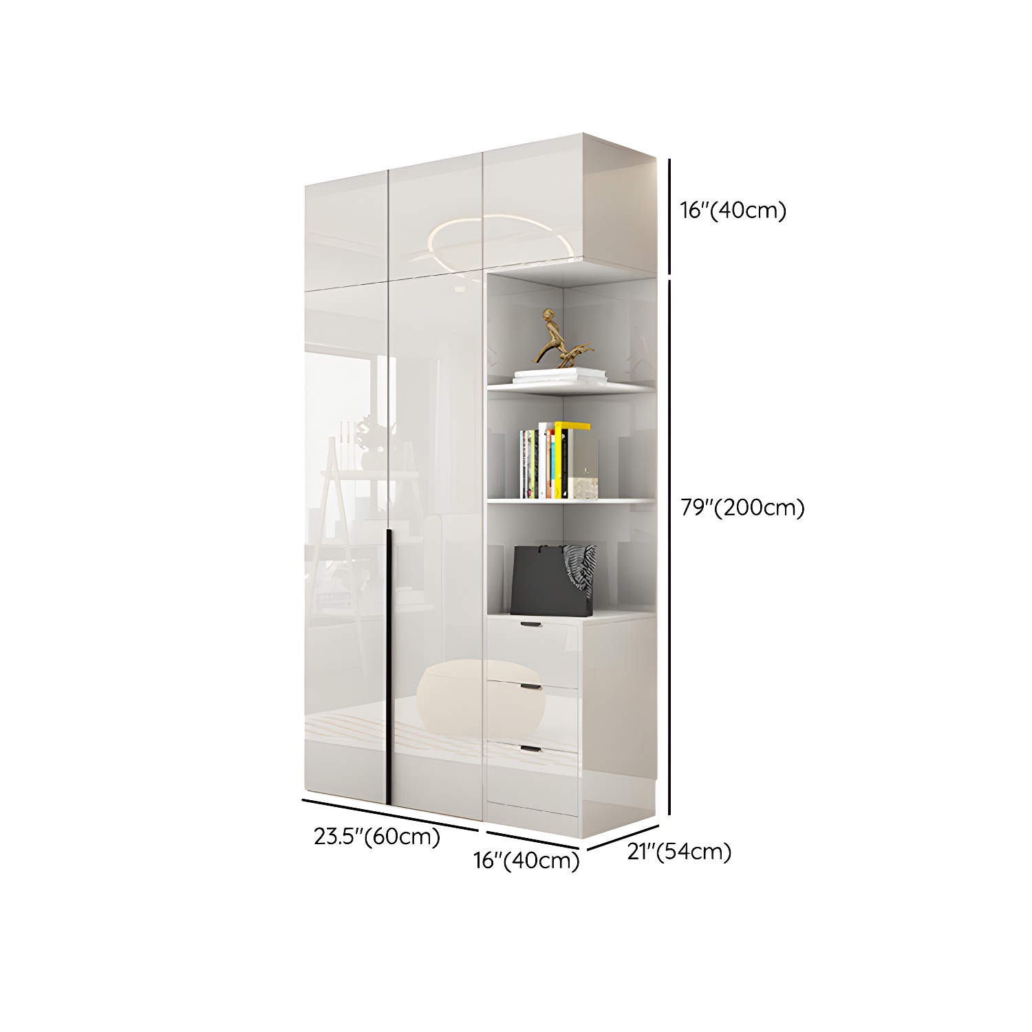 Modern White Wood Wardrobe Armoire - Drawers and Shelves Included - image 28