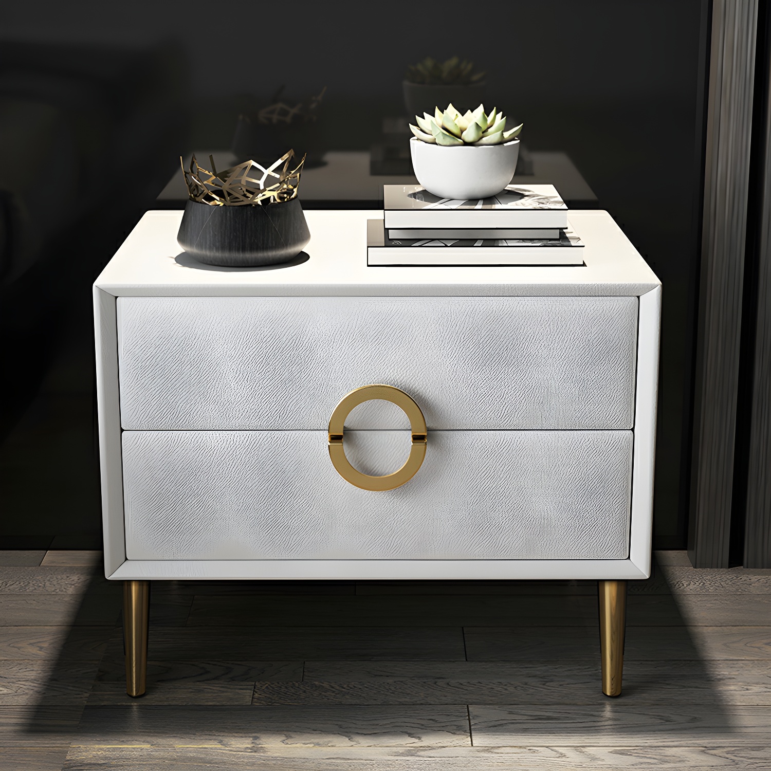 Glam Style Solid Wood Two Drawers Nightstand with Legs for Bedroom - image 21
