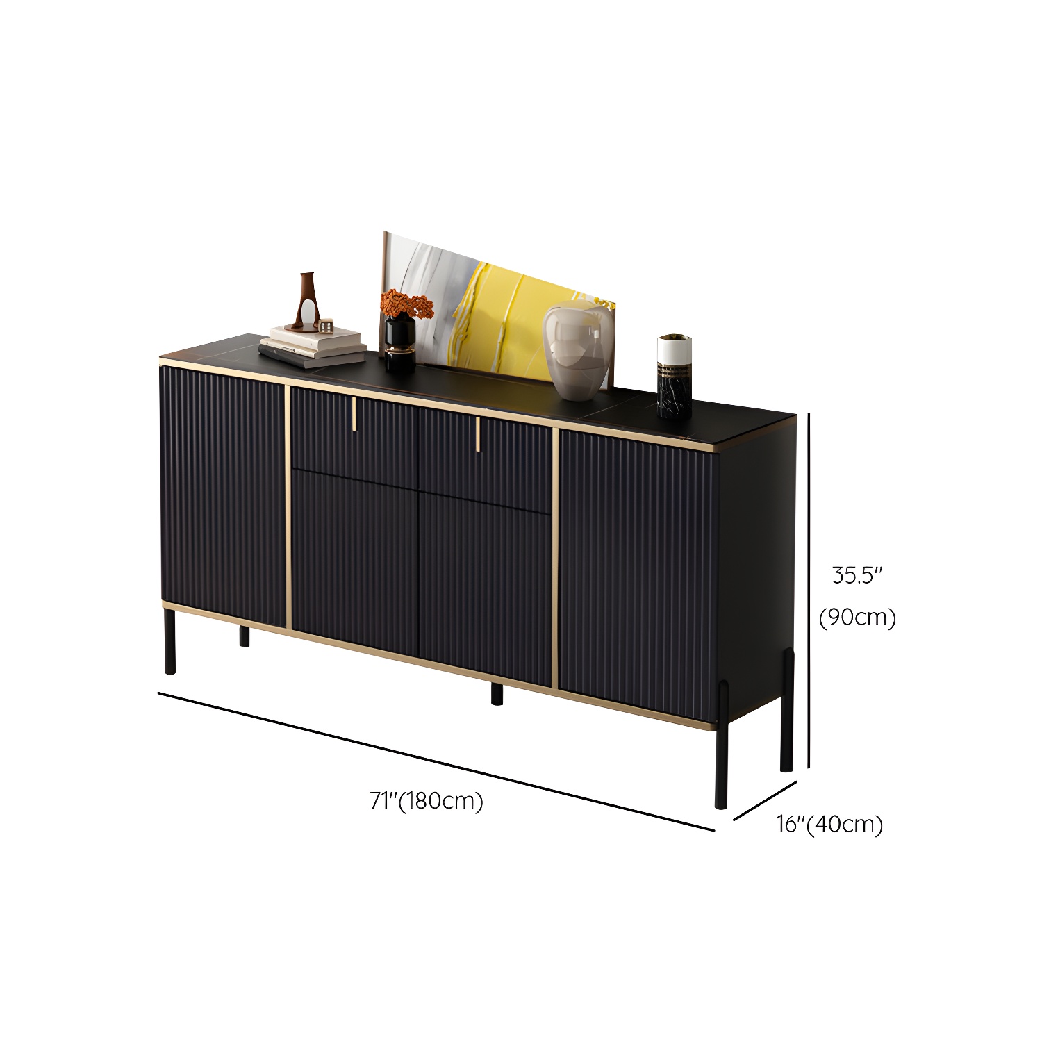 Glam Style Sideboard Stone Side Board with Drawers and Cabinets - image 16
