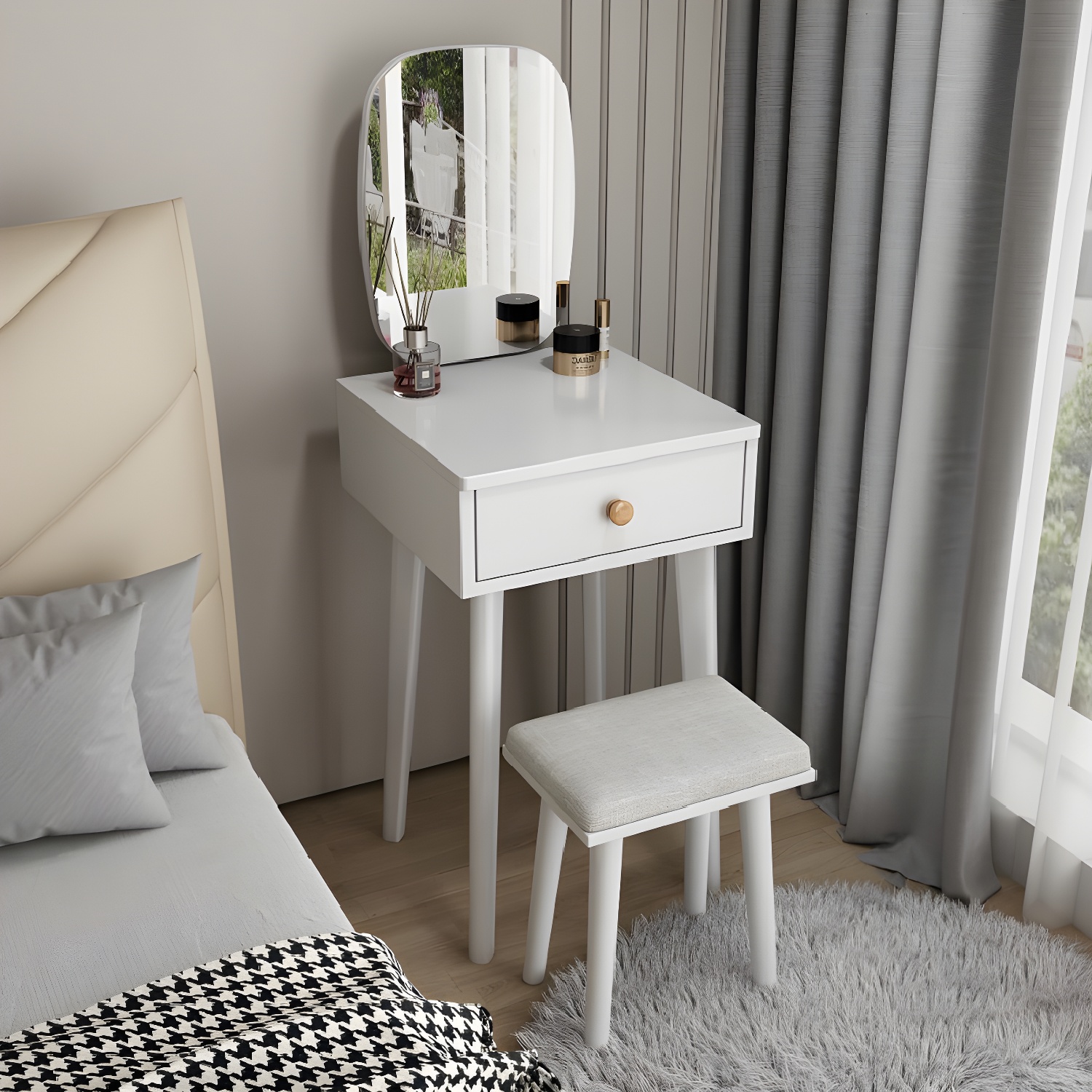 Traditional Bedroom With Drawer Solid Wood Lighted Mirror Make-up Vanity - image 14