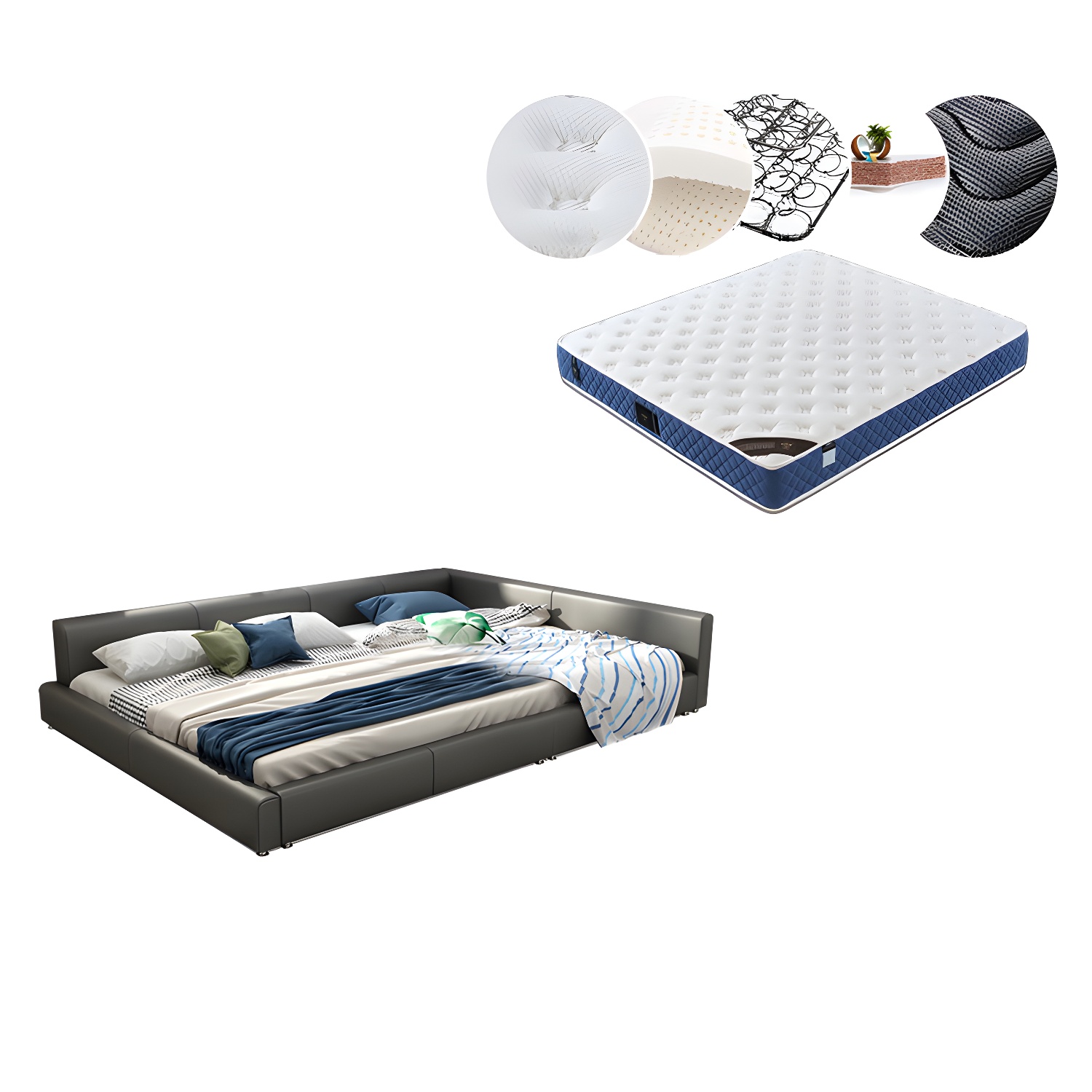 Contemporary Grey Genuine Leather and Wood Standard Bed for Bedroom - image 7