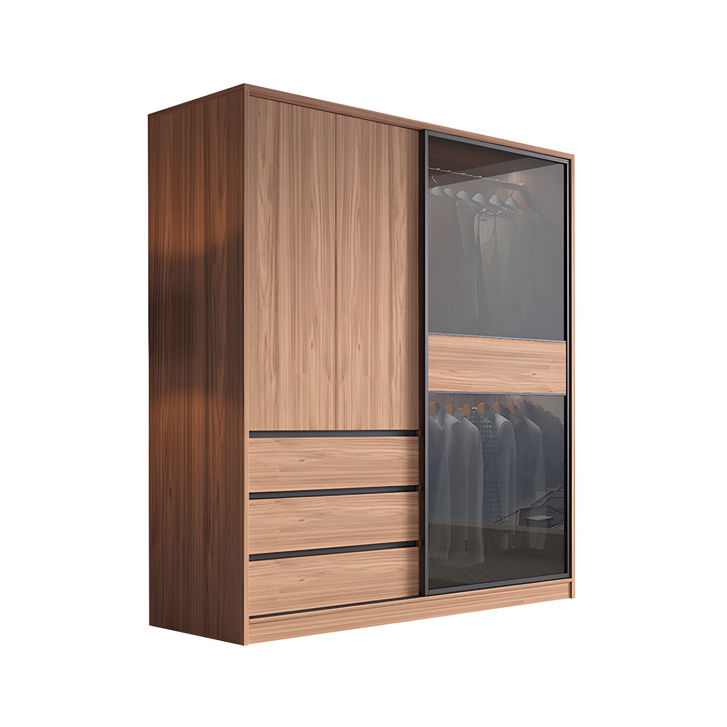 Glass and Wood Wardrobe Cabinet Brown Wardrobe Armoire with Garment Rod - image 5