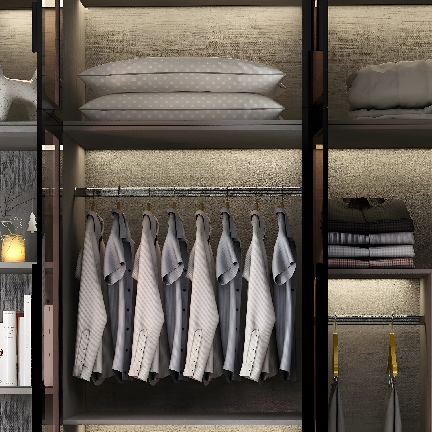 Modern Glass Hinged Doors Wardrobe Armoire Wood Frame Wardrobe with Shelves without Light - image 6