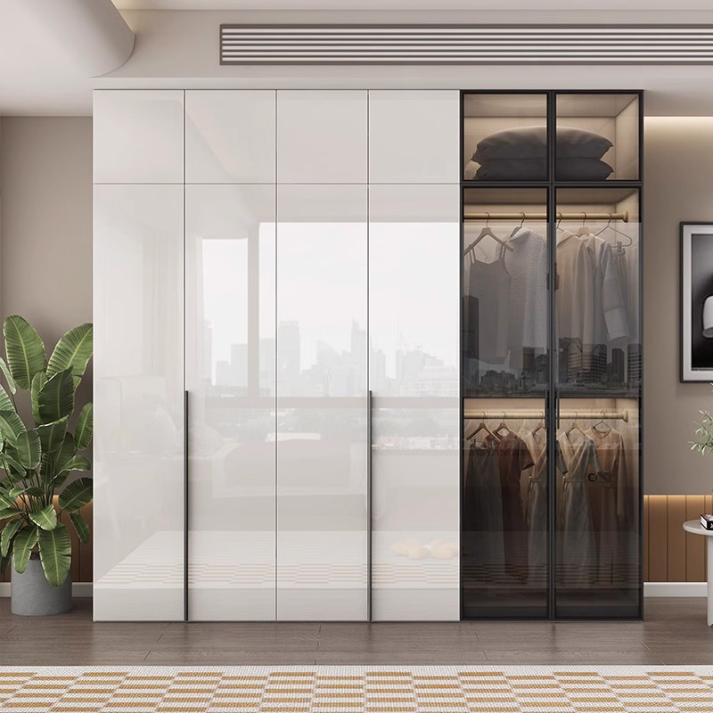 Chalk Minimalist Laminate Cabinet Armoire with Soft Close Drawer, Soft Close Door, Interior Shelves, and Clothing Rod