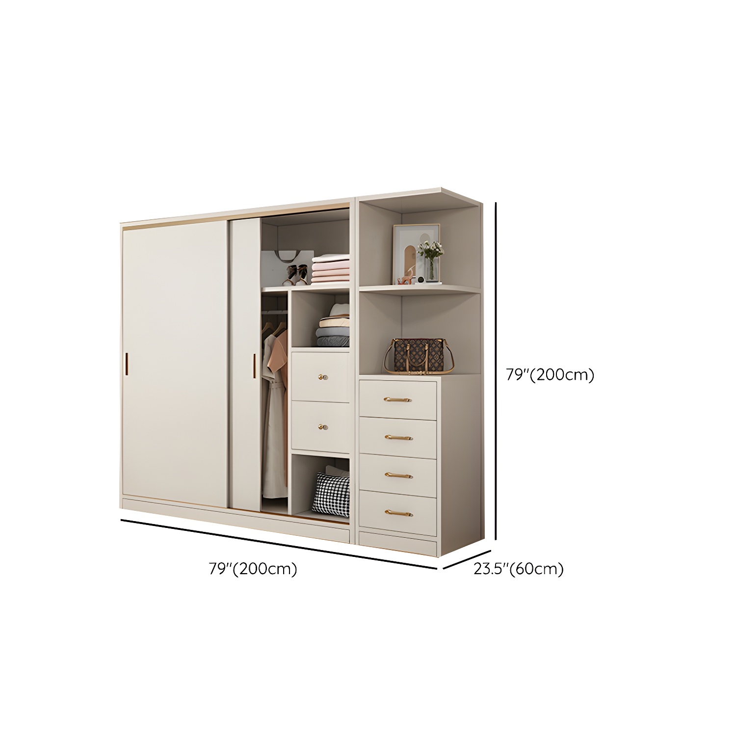 Modern White Wood Wardrobe Armoire with Sliding Doors and Soft Close Drawers - image 17