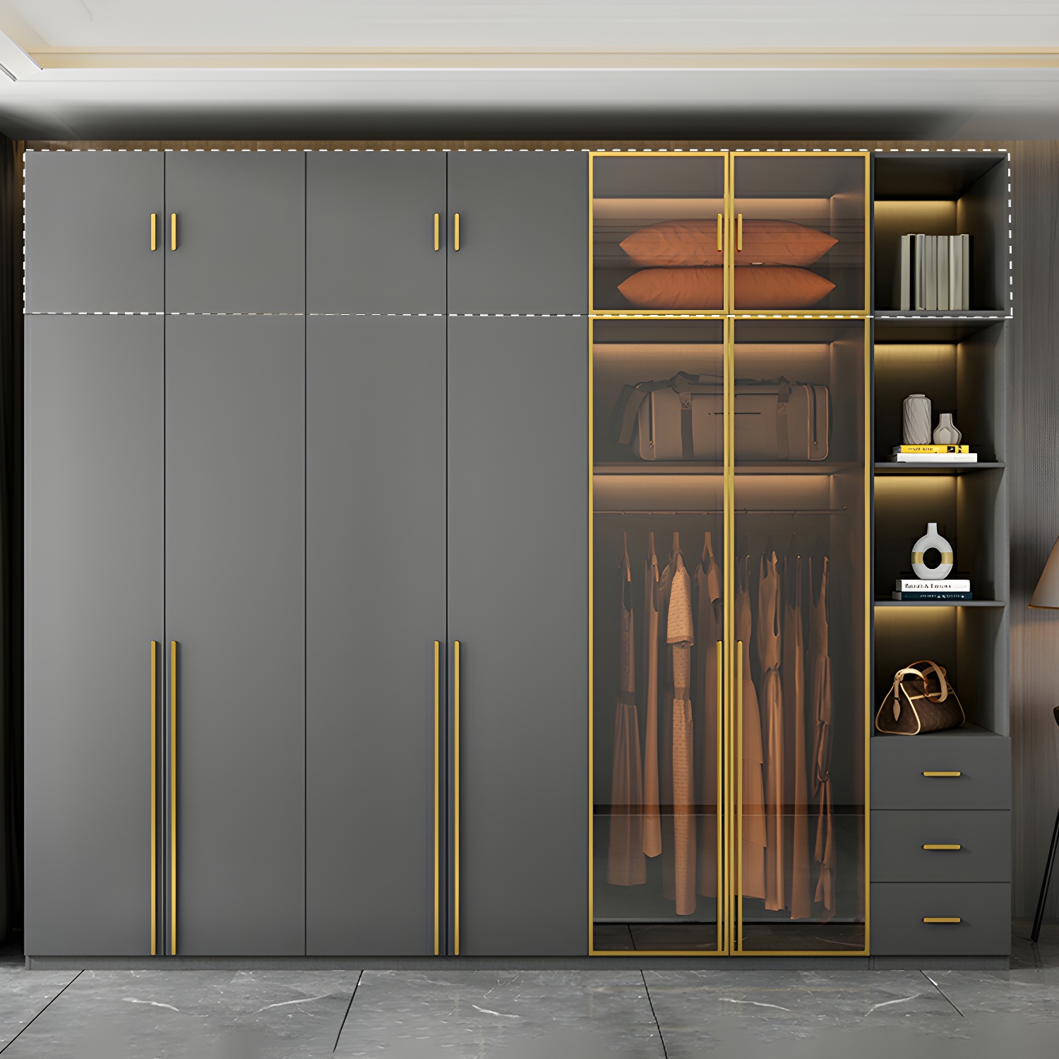 Modern Black Wood Wardrobe Armoire with Soft-Close Drawers & Clothing Rod - image 3