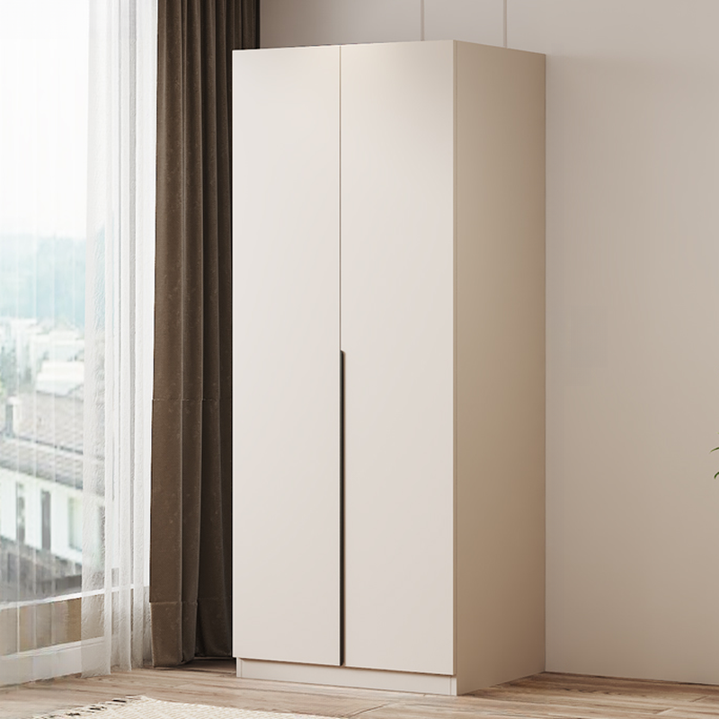 Modish Wooden Independent Armoire Cabinet with Interior Shelves and Clothing Rod