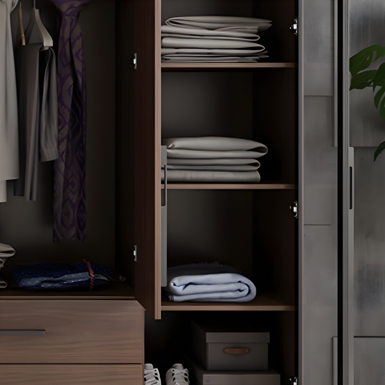 Brown Wood Wardrobe Armoire Modern Freestanding Wardrobe with Self Close Drawers - image 8