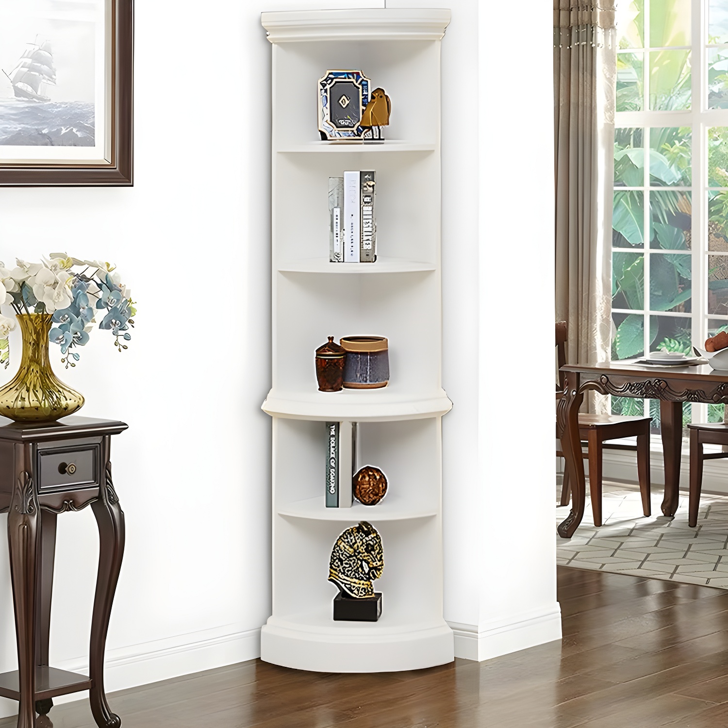 Solid Wood Triangle Corner Cabinet in Rubber Wood with Storage Shelves - image 5