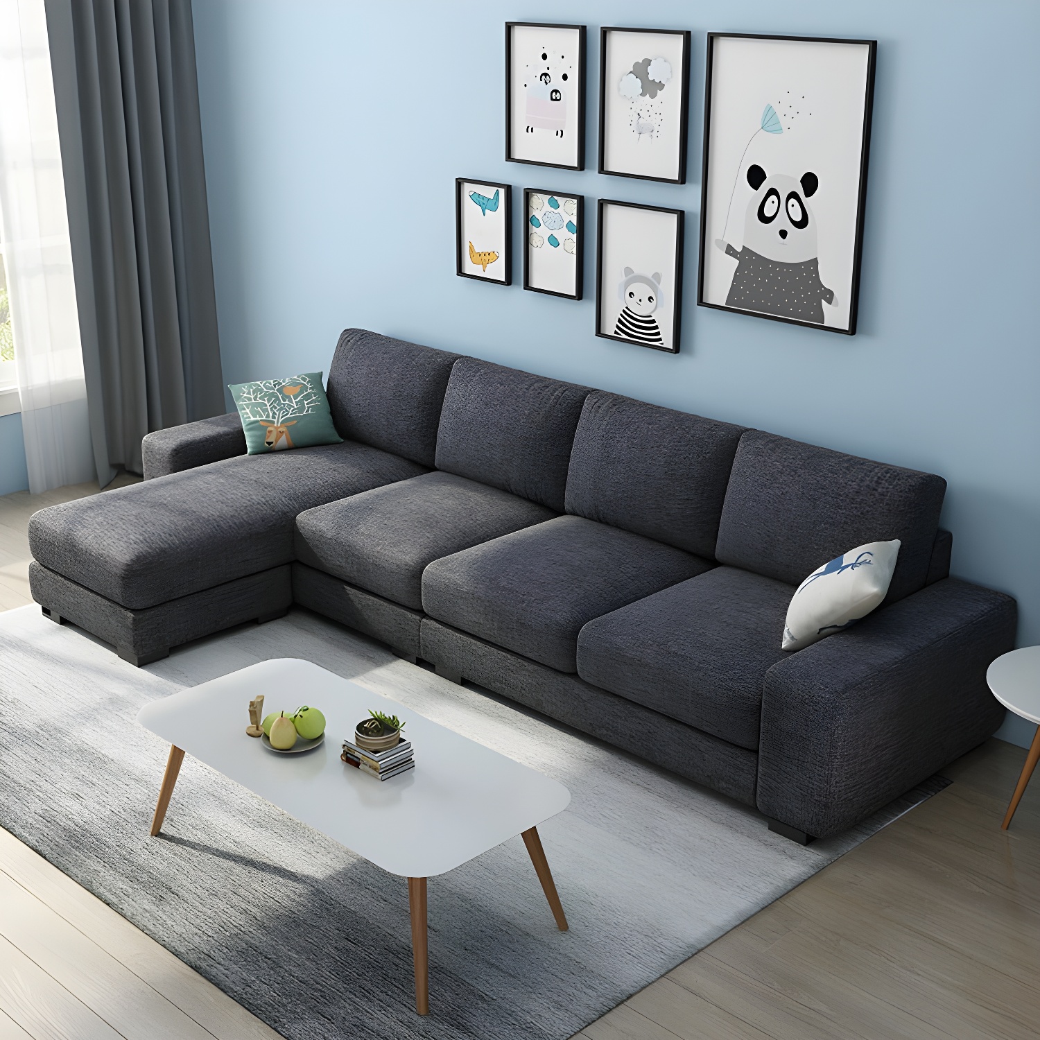 Scandinavian Wood Frame Straight Sofa with Cushion Back and Slipcover in 3 Piece Set - image 4