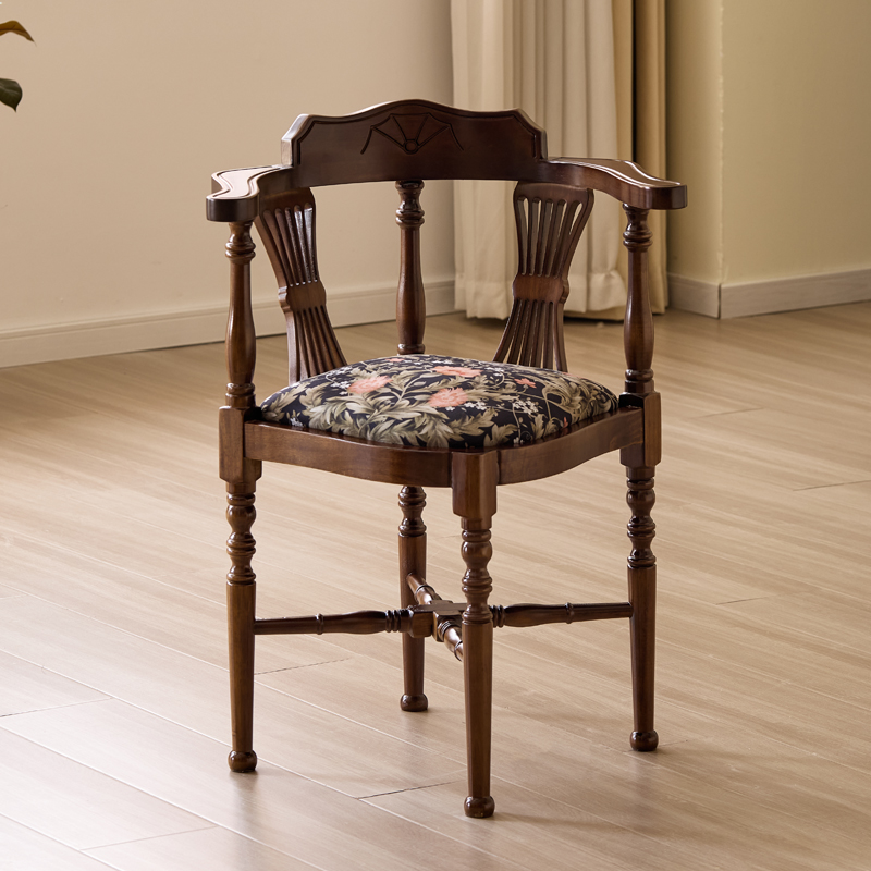 Drawing Room Arm Chair with Cushion, Arms, Natural Wood Legs, Low Back, and Foot Pads