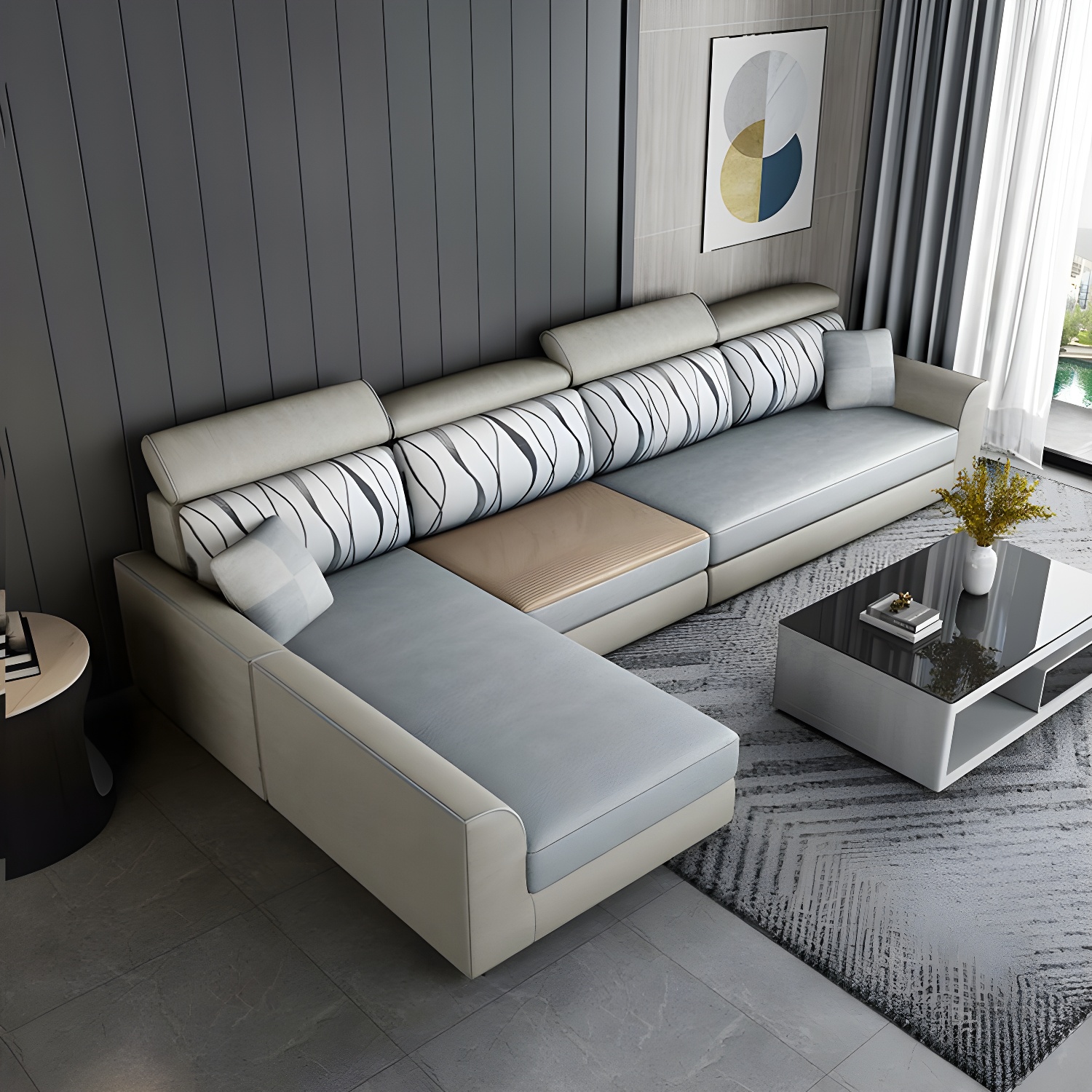 Modern L-Shape Reversible Wood Frame Sectional Sofa Chaise Set - image 6