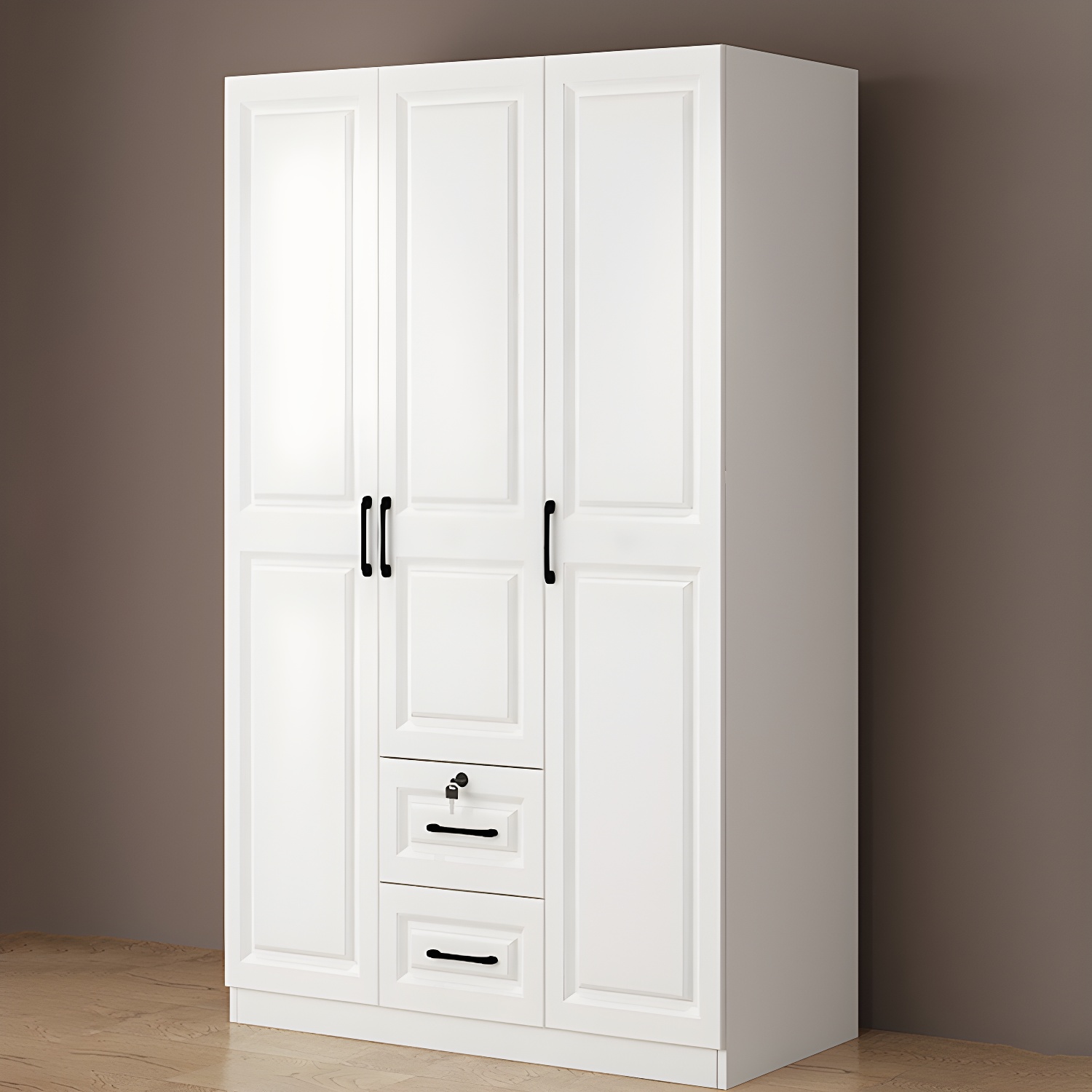 Wood White Modern Wardrobe Armoire with Drawers, Shelves, and Clothing Rod