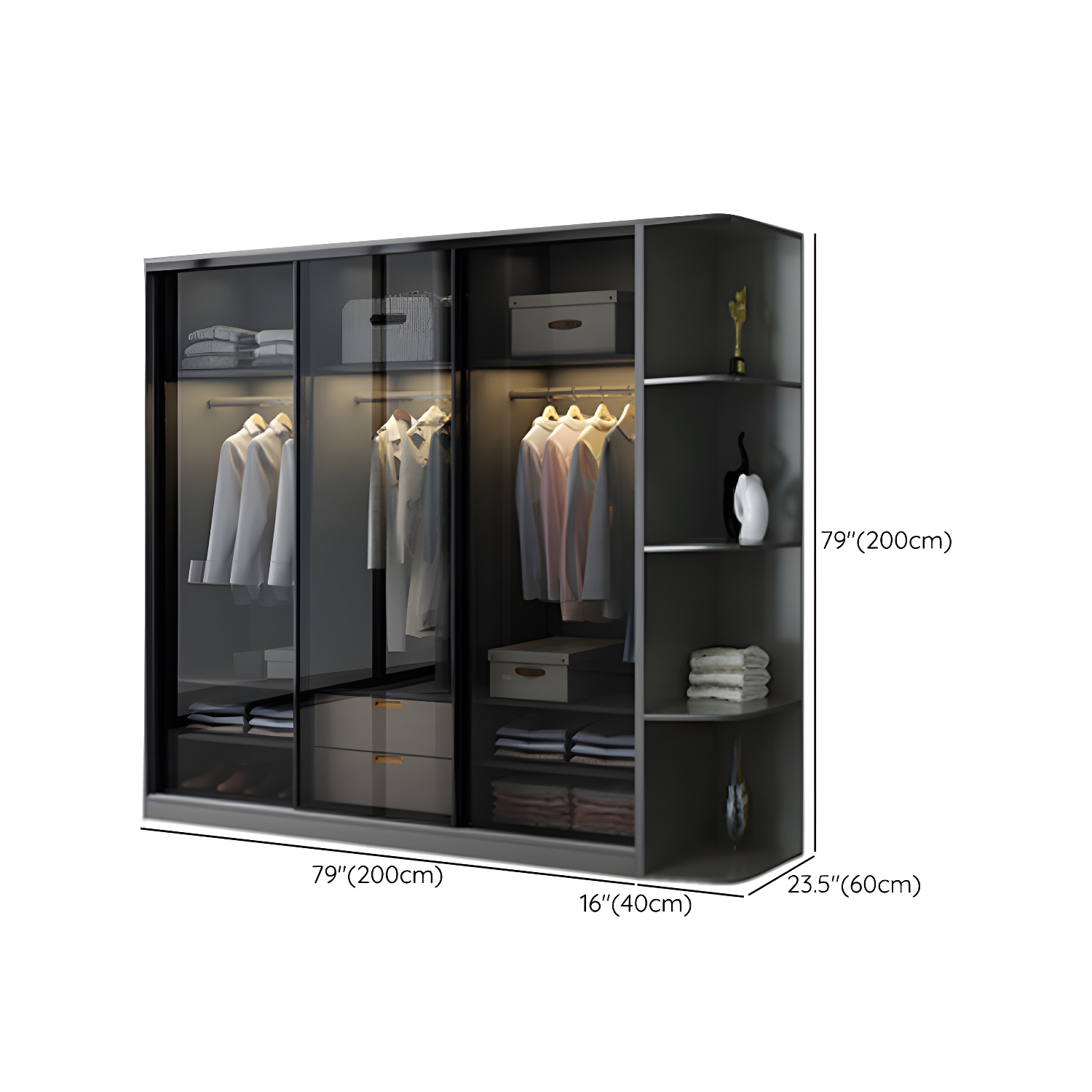 Contemporary Wood and Tempered Glass Wardrobe Freestanding Wardrobe Armoire without Light - image 20
