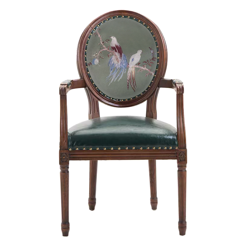French Sturdy King Louis Back Upholstered Arm Chair/Side Chair with Nailhead Accent, Foot Pads and Weathered Wood Base - image 15