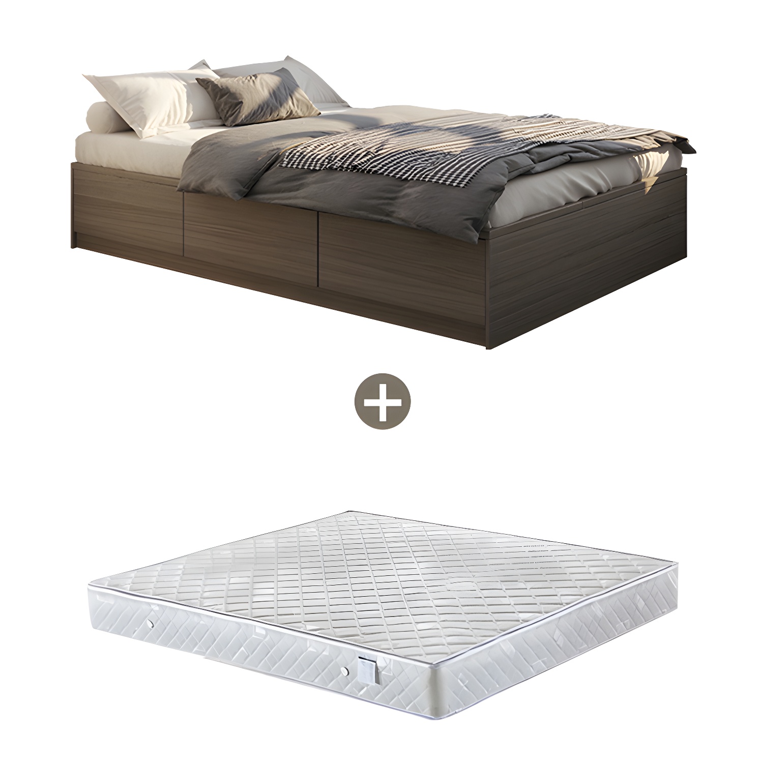 Light Brown Platform Bed Scandinavian 13.77" Tall Bed Frame with Storage Drawers - image 12