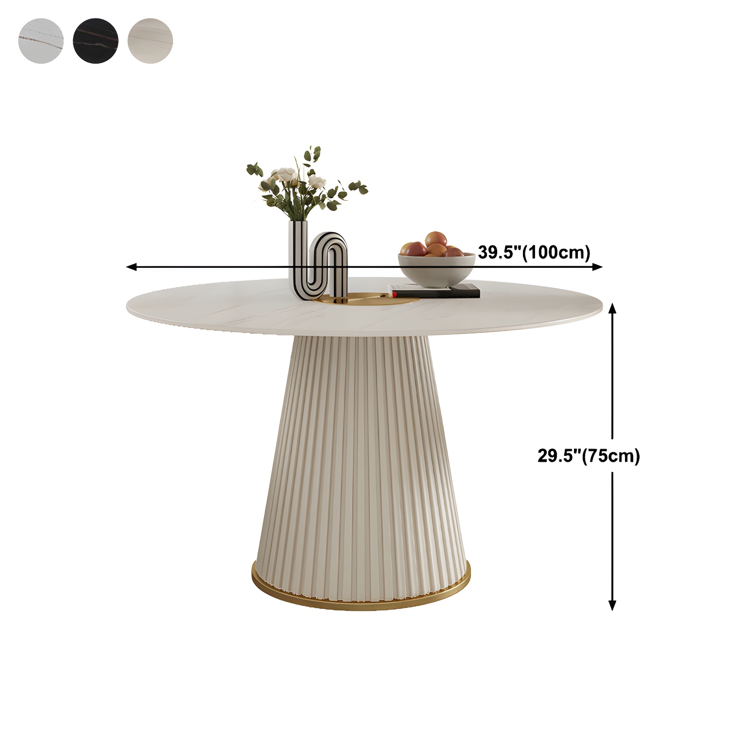 Stone Top Dining Table Round Table with Wood Pedestal Base in White - image 13
