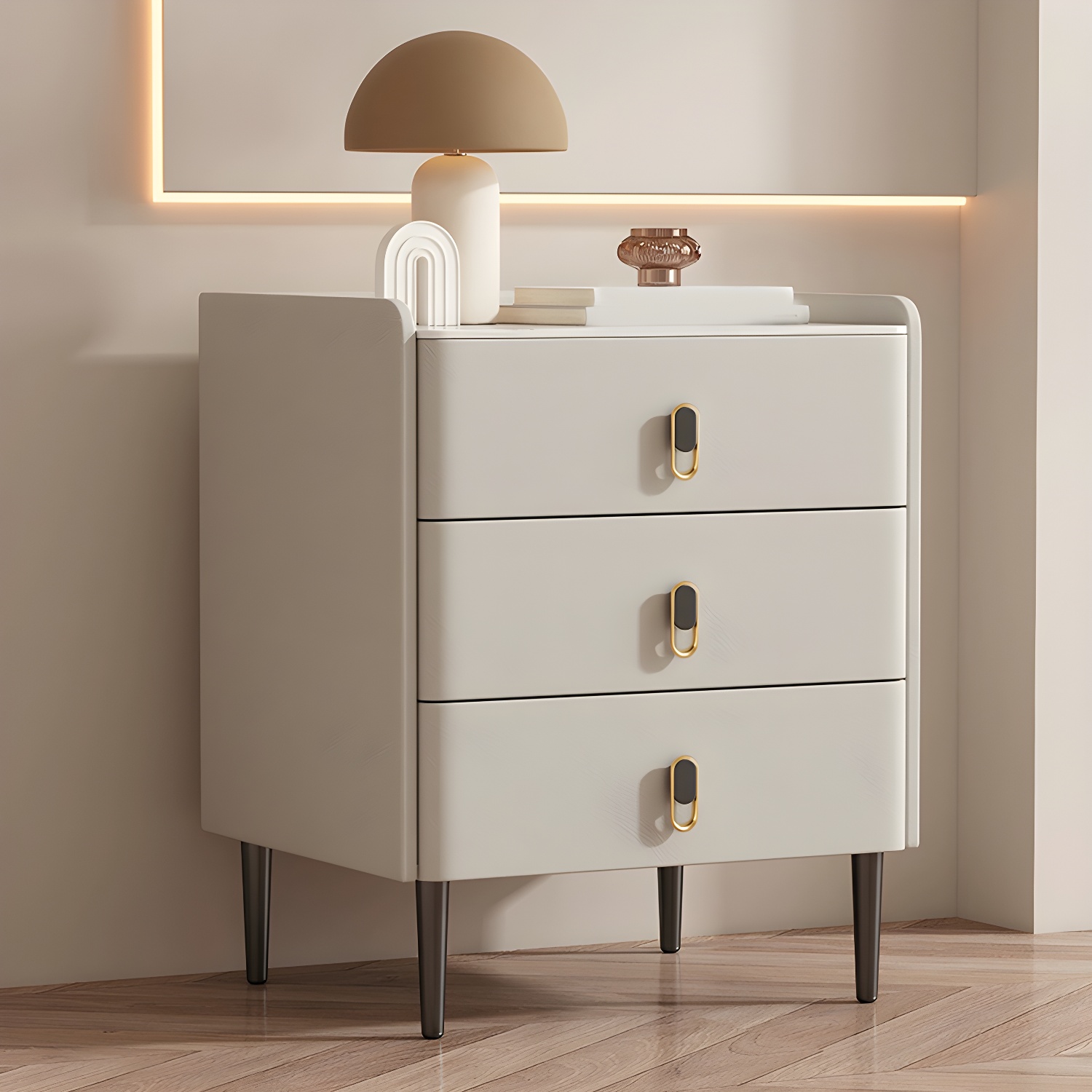 Modern Faux Leather Bachelor's Chest with Stone Countertop, 3 Drawers - image 13