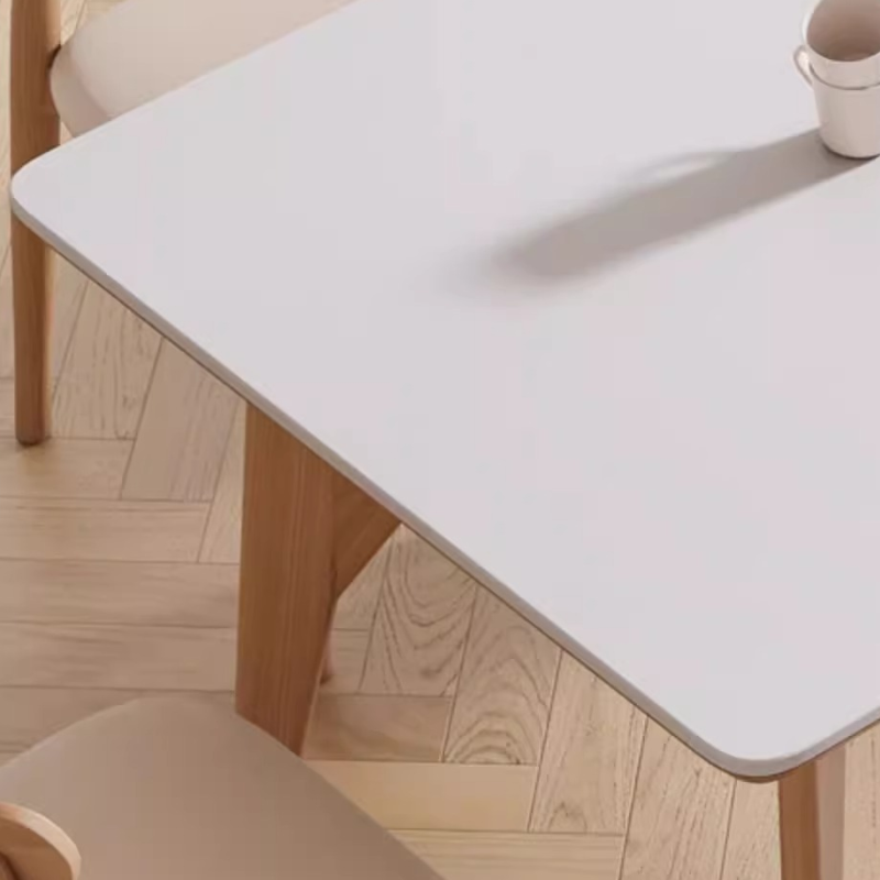 Dining Table Set with Slate Stone Top, Enclosed Back, Fixed Table, Padded Chair for 6 People in White - image 3