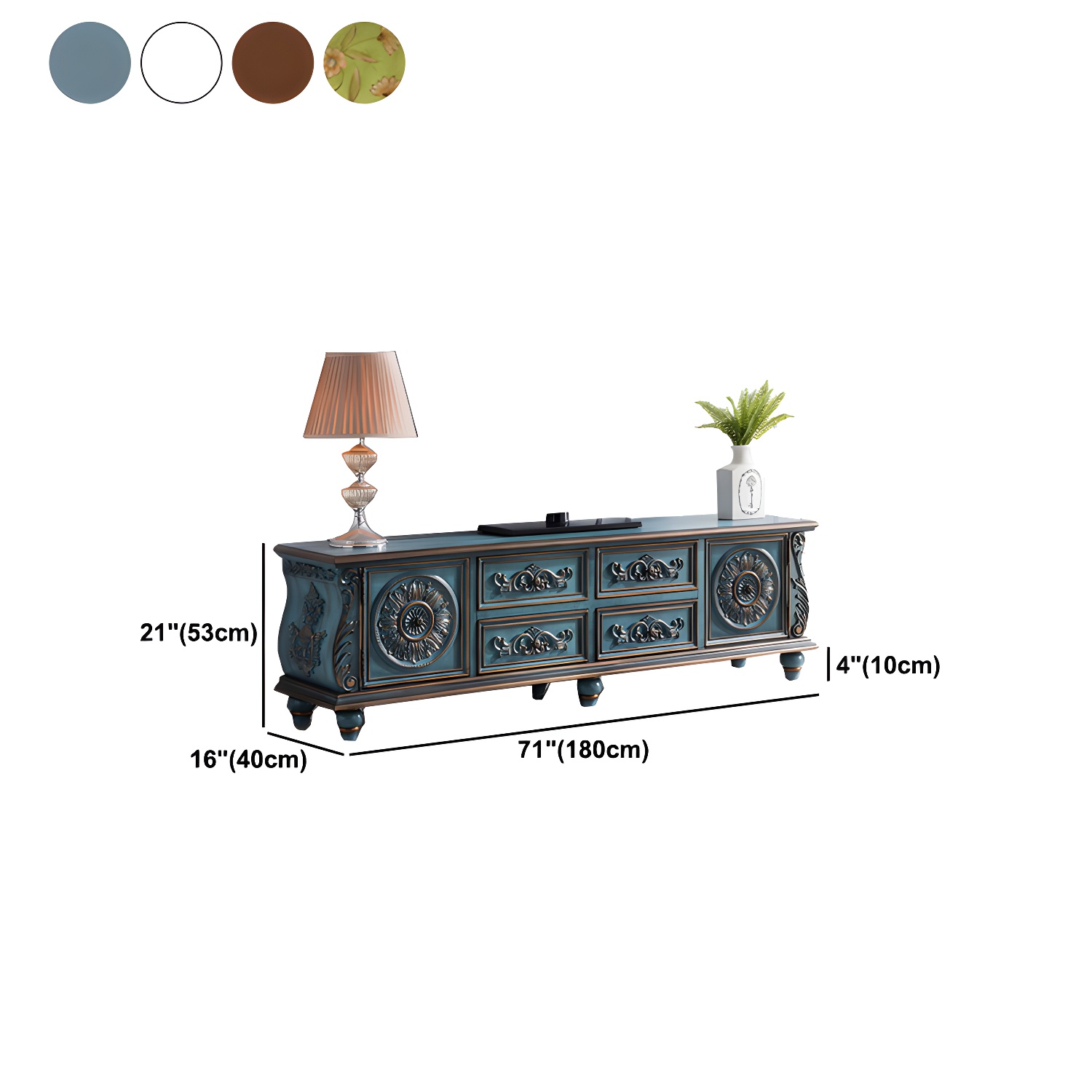 Traditional Rubberwood Media Console Matte Finish TV Media Stand with Drawers - image 16