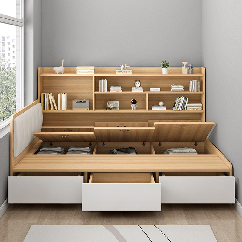 Unfinished Color Modern Tatami Bed with 3 Storage Boxes