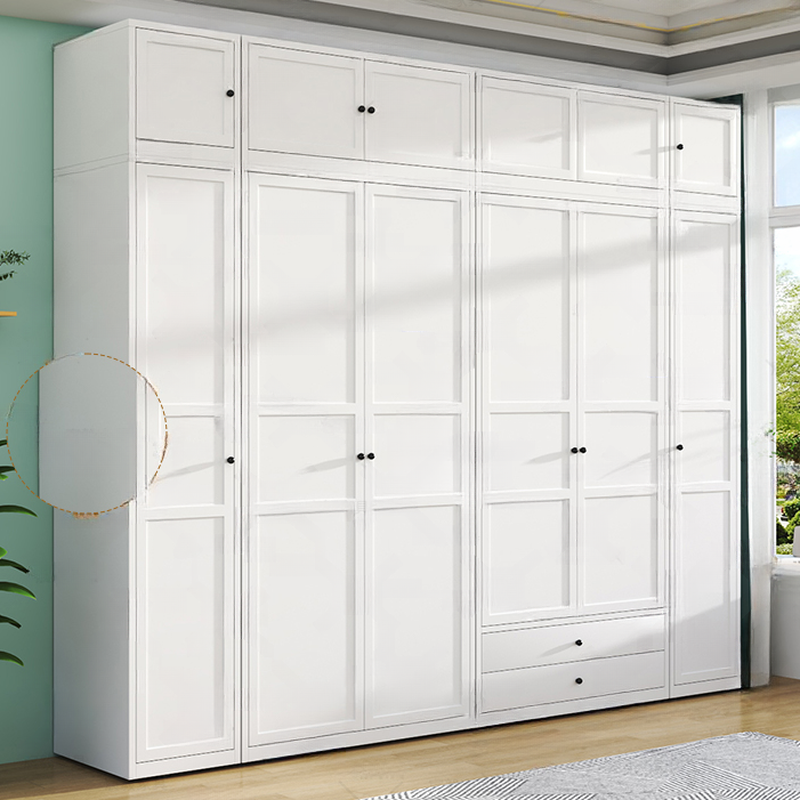 White Minimalist Steel Independent Wardrobe Closet with Interior Shelves and Clothing Rod