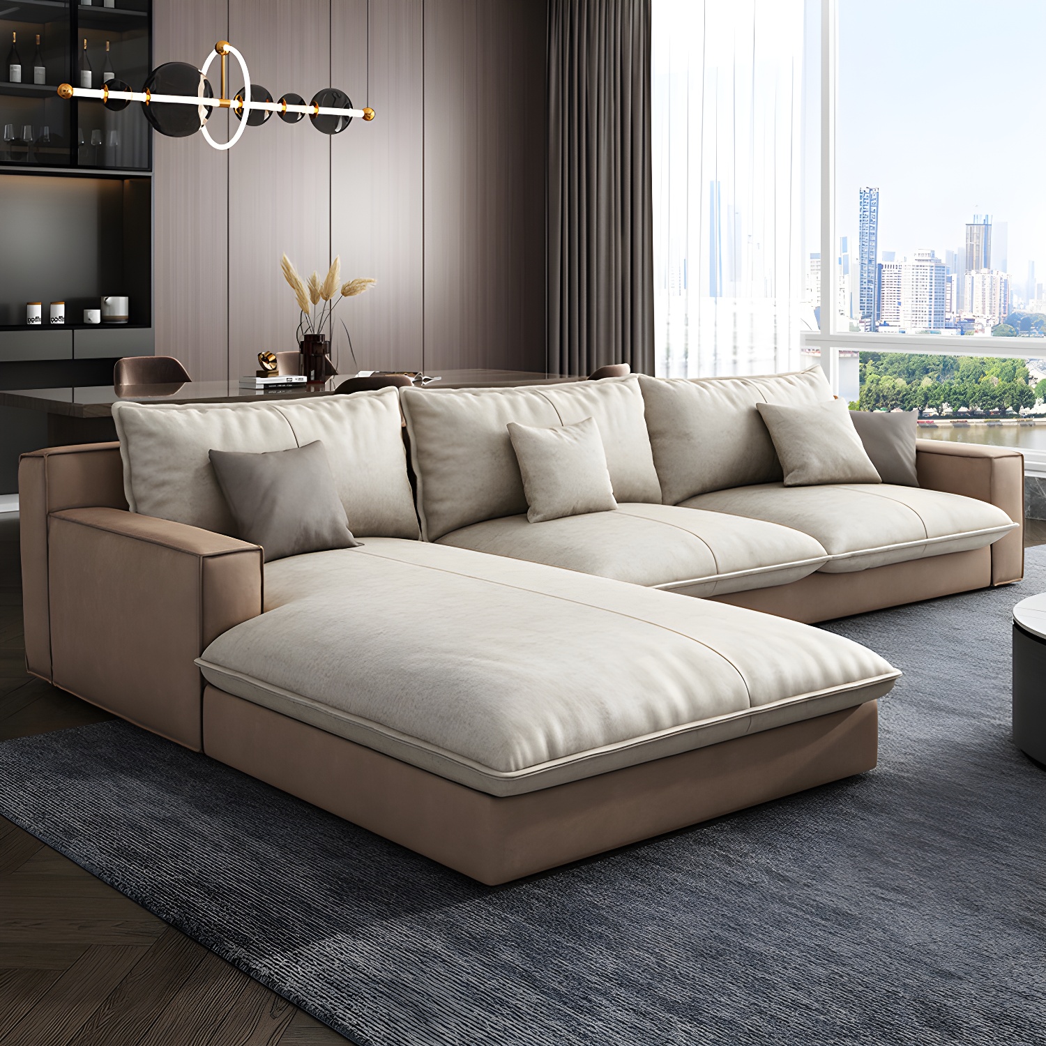 Assembled Living Room Square Arm Modular Contemporary Sofa & Chaise - image 4